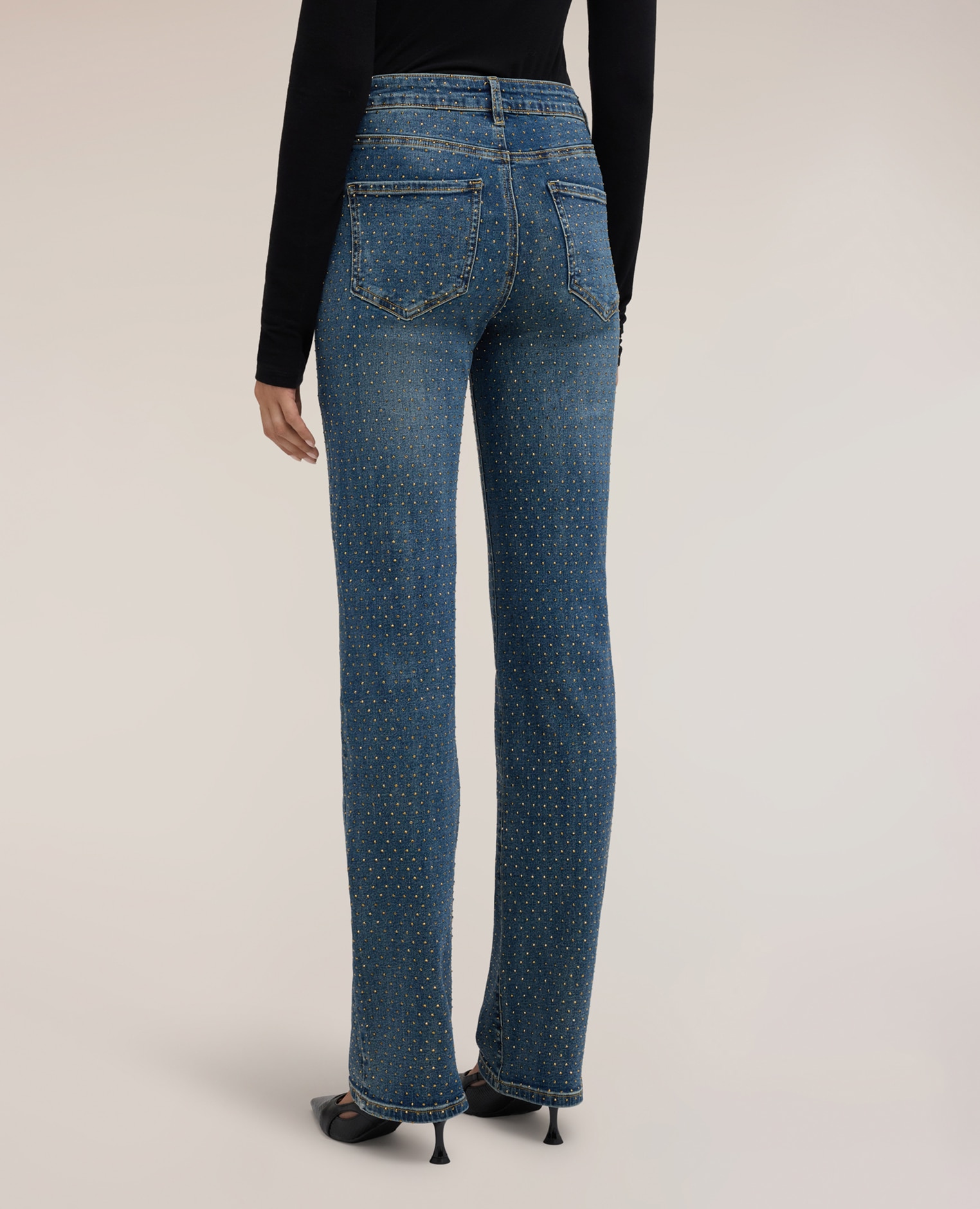 Jeans de mujer wide fit con microstrass por todo el diseño modelo de cinco bolsillos con cierre de botón y cremallera - Motivi - Azul Azul-2