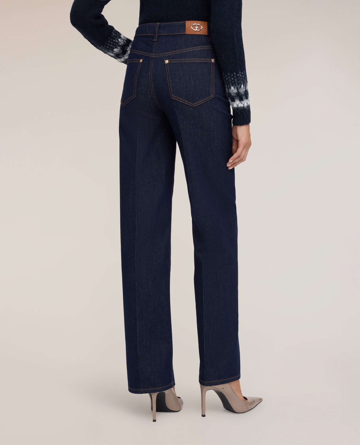 Jeans de mujer wide de tiro alto ajuste recto con cintura alta cierre con botón y cremallera - Motivi - Azul Azul-2
