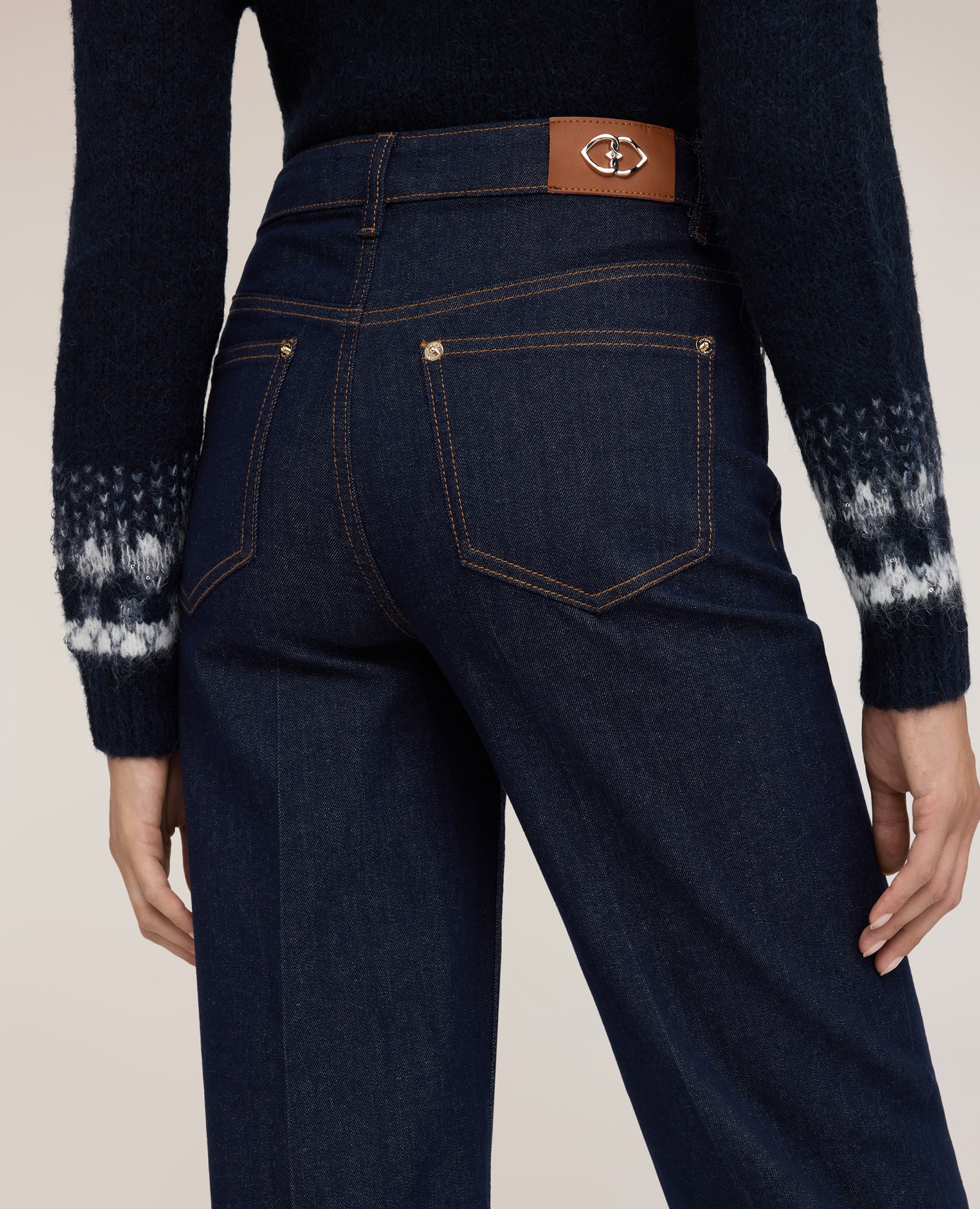 Jeans de mujer wide de tiro alto ajuste recto con cintura alta cierre con botón y cremallera - Motivi - Azul Azul-4