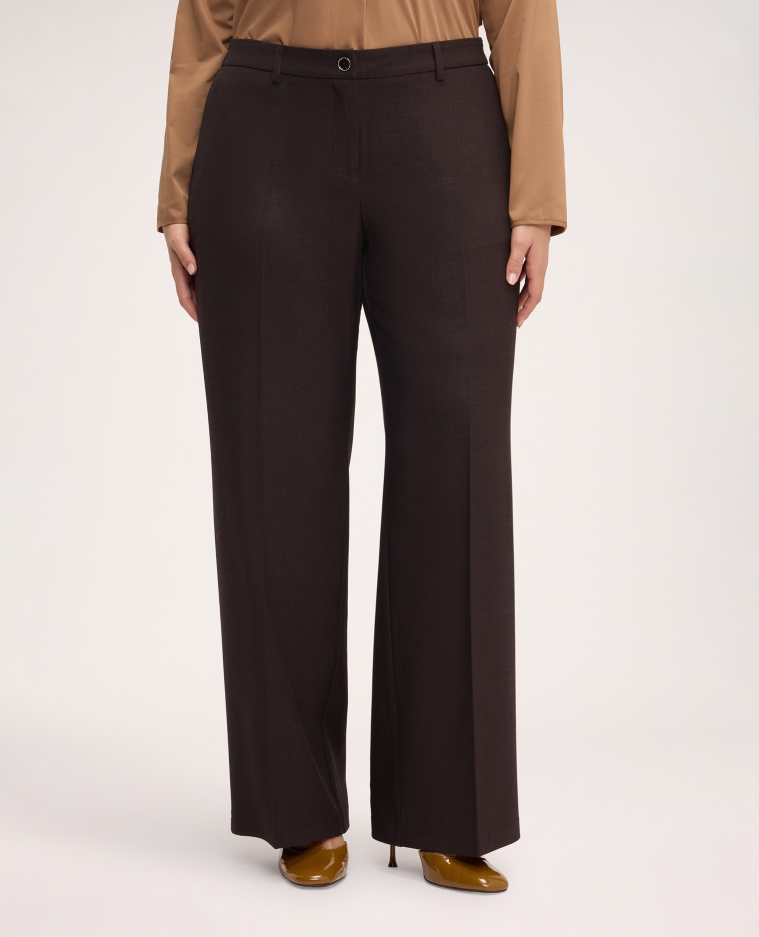 Pantalones de mujer wide leg con pinza marcada ajuste y diseño para el máximo confort - Fiorella Rubino - Marrón Marrón-3
