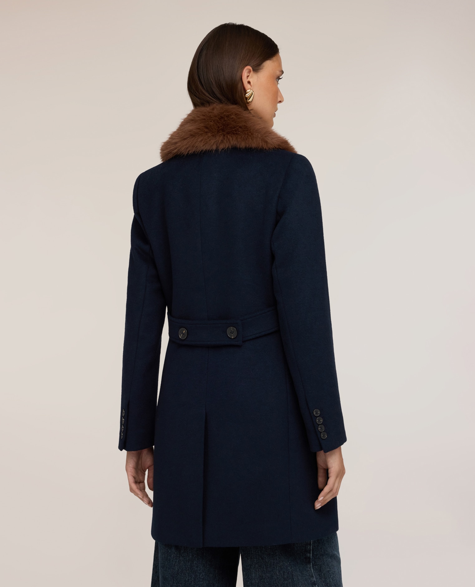 Imagen 2 de Abrigo de mujer cruzado de paño con mezcla de lana largo midi corte regular - Motivi - Azul Azul
