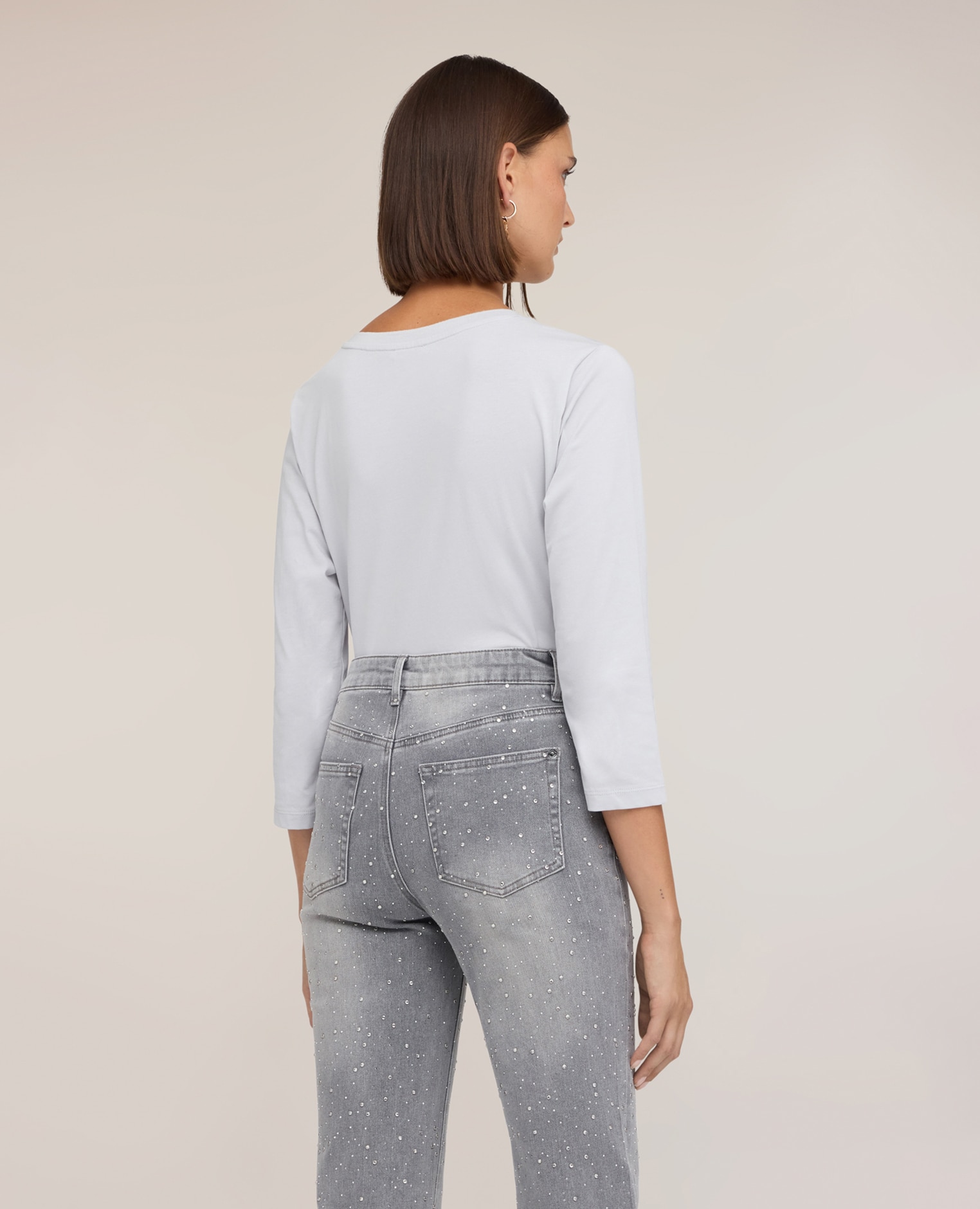 Imagen 2 de Camiseta de mujer bimaterial de mangas de tres cuartos ajuste regular sin cierre - Motivi - Gris Gris