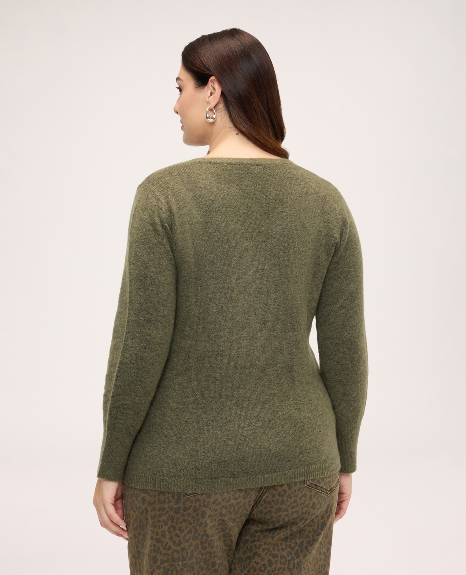 Imagen 2 de Jersey de mujer cuello en v mezcla de mohair mangas largas caídas - Fiorella Rubino - Verde Verde