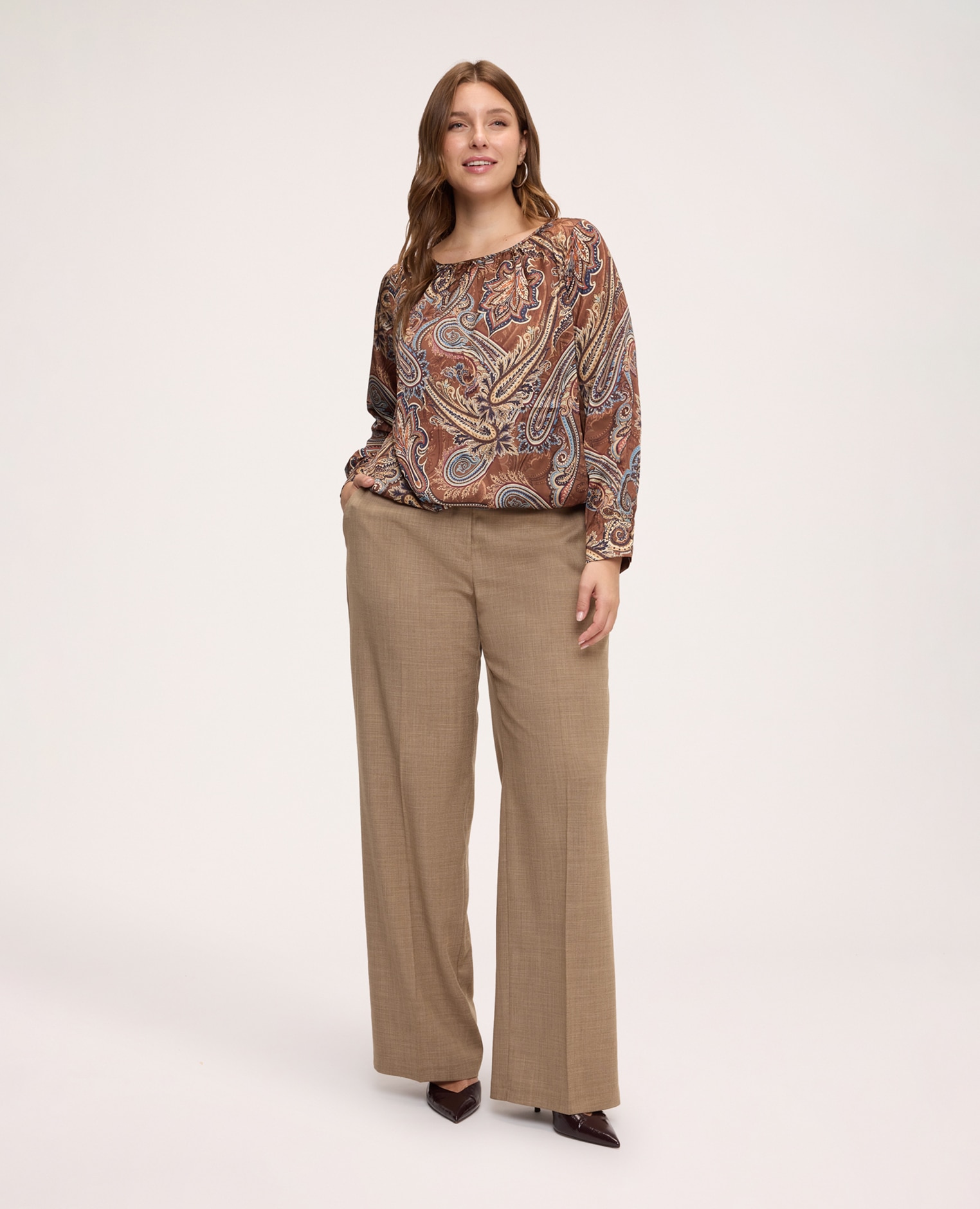 Imagen 3 de Blusa de mujer con estampado paisley estampado paisley con tacto suave y fluido - Fiorella Rubino - Marrón Marrón