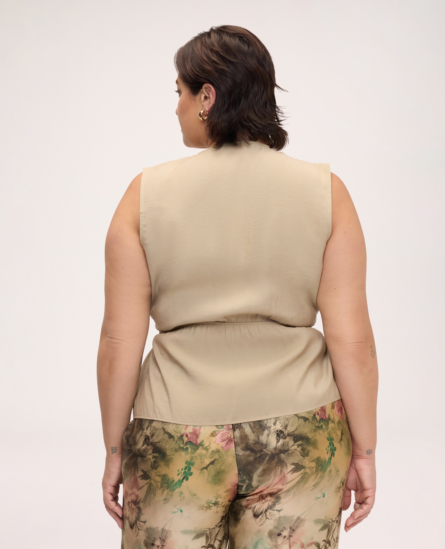 Chaleco de mujer modal con cinturón cremallera de metal colocada lateralmente - Fiorella Rubino - Beige Beige-2