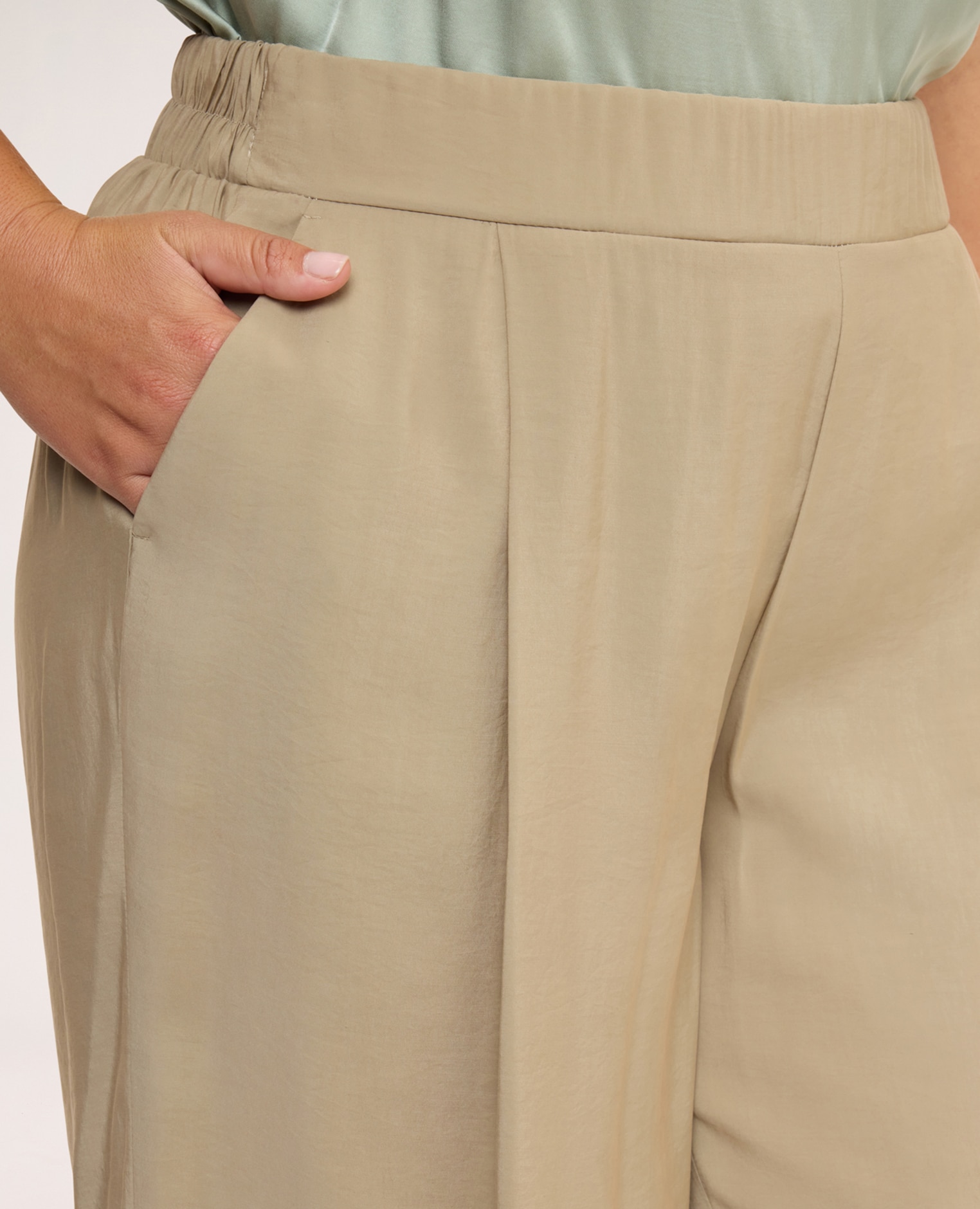 Pantalones de mujer wide leg en mezcla de modal bolsillos laterales y cintura elástica para el máximo confort - Fiorella Rubino - Beige Beige-4