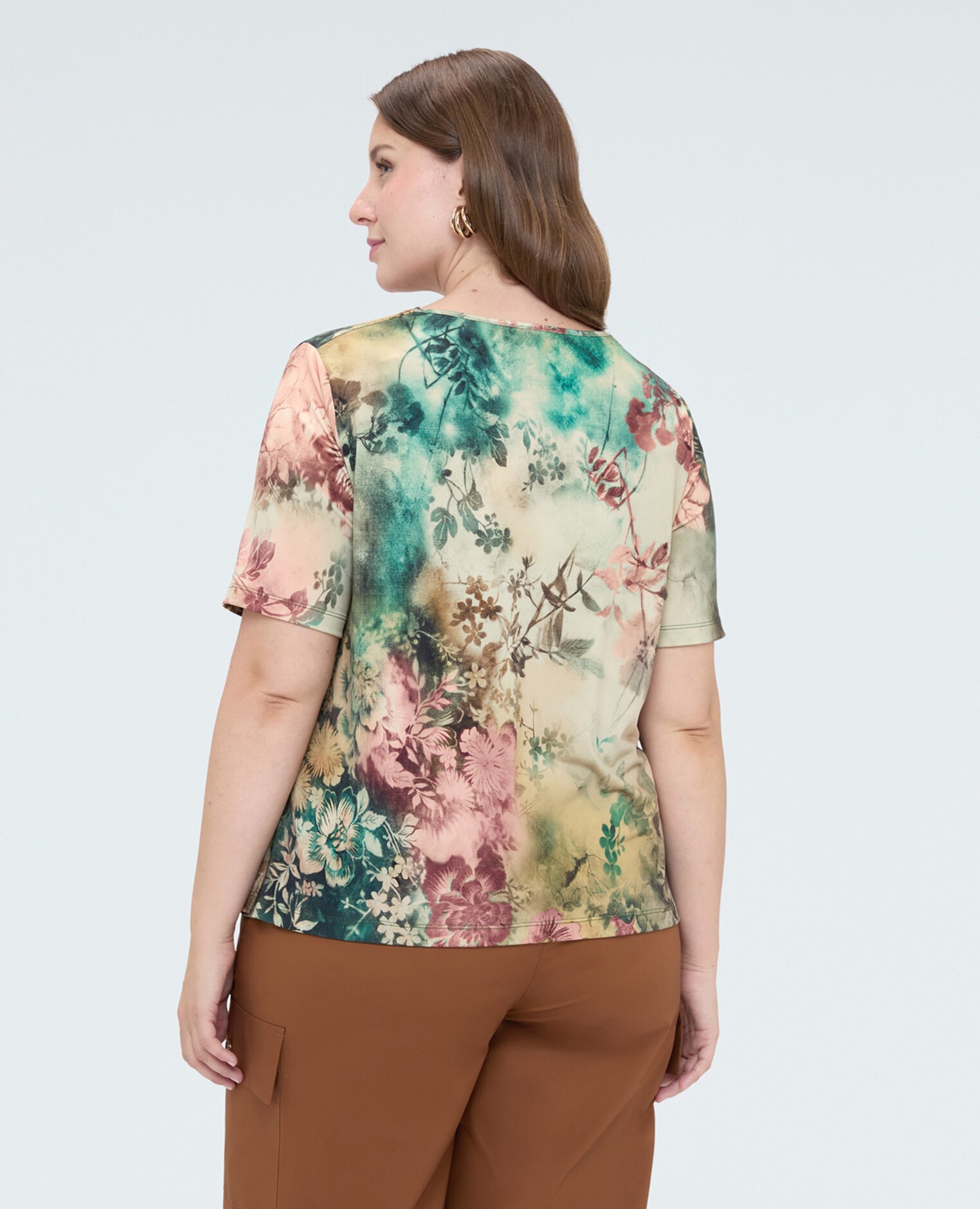 Camiseta de mujer de punto con estampado y cuello suave tejido con estampado floral all-over - Fiorella Rubino - Verde Verde-2