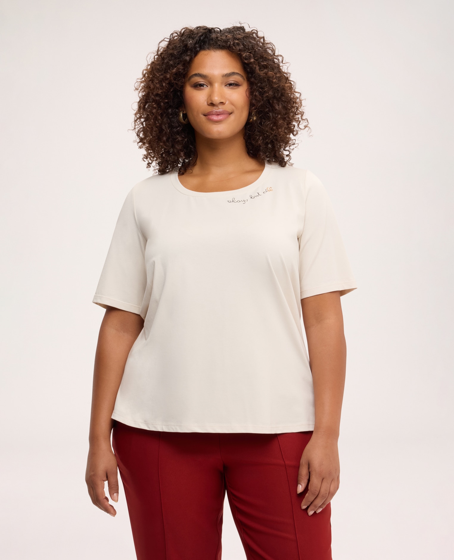 Camiseta de mujer de algodón con estampado jersey de algodón elástico - Fiorella Rubino - Blanco Blanco-1