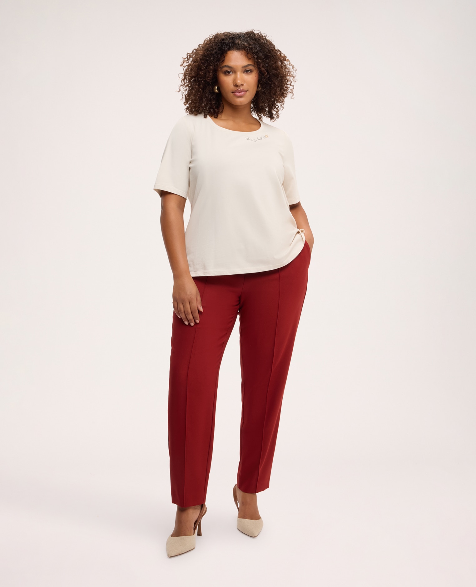Camiseta de mujer de algodón con estampado jersey de algodón elástico - Fiorella Rubino - Blanco Blanco-3