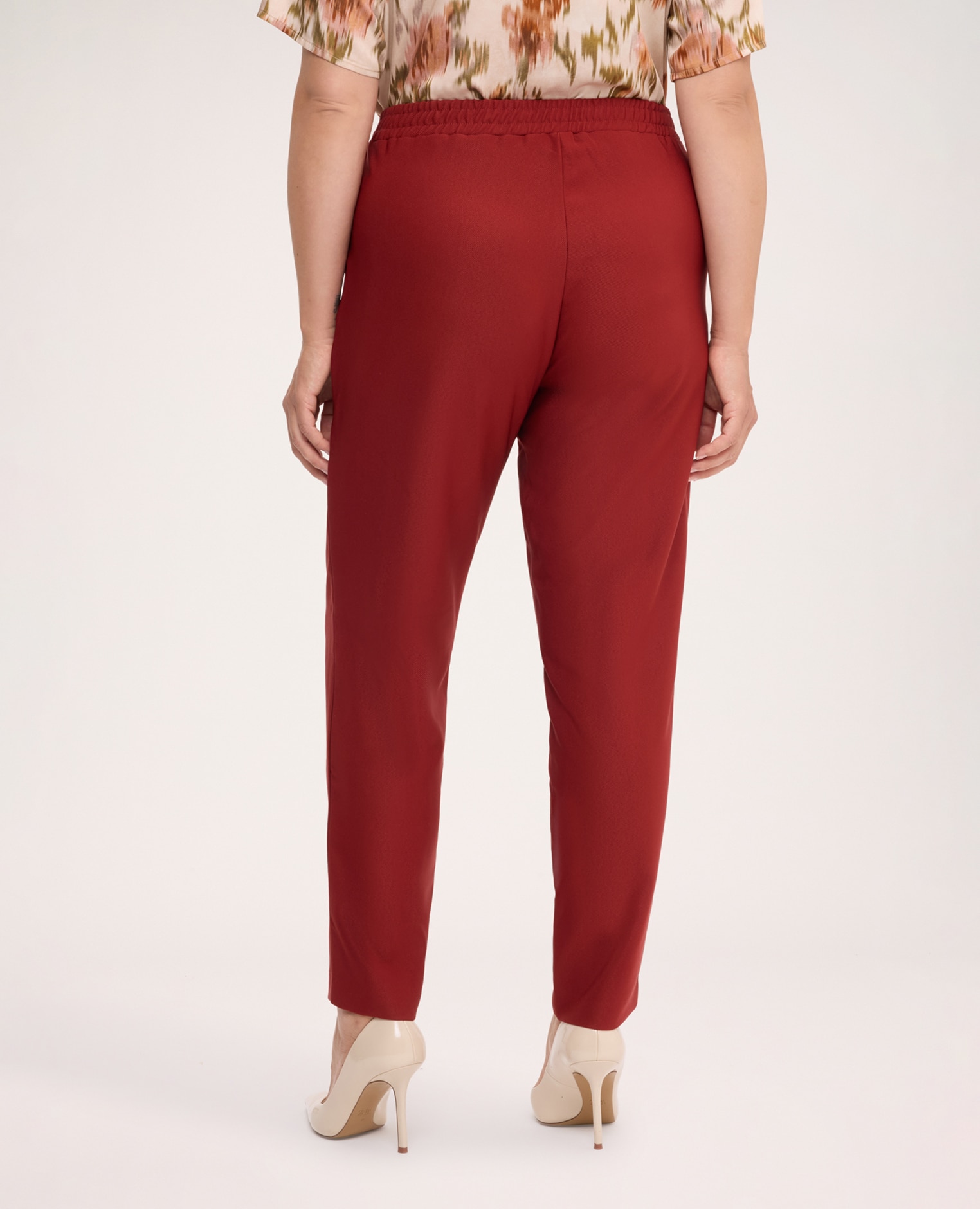 Pantalones de mujer rectos con cordón ajustable cintura elástica con cordón ajustable bolsillos diagonales - Fiorella Rubino - Marrón Marrón-2