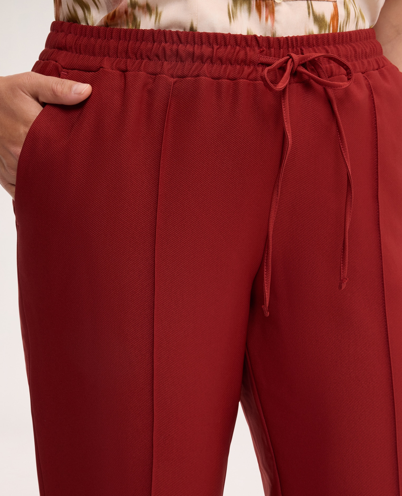 Pantalones de mujer rectos con cordón ajustable cintura elástica con cordón ajustable bolsillos diagonales - Fiorella Rubino - Marrón Marrón-4