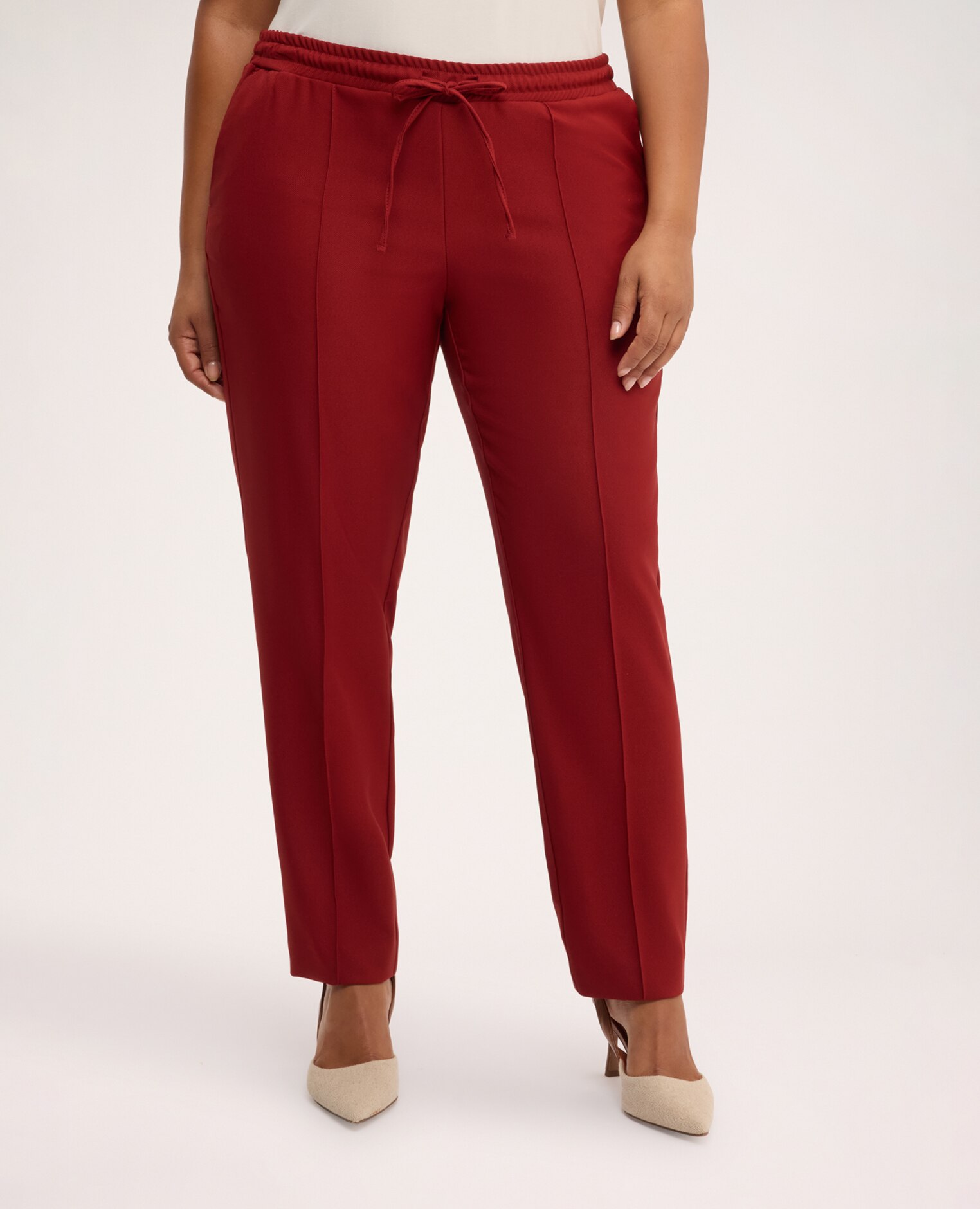 Pantalones de mujer rectos con cordón ajustable cintura elástica con cordón ajustable bolsillos diagonales - Fiorella Rubino - Marrón Marrón-3