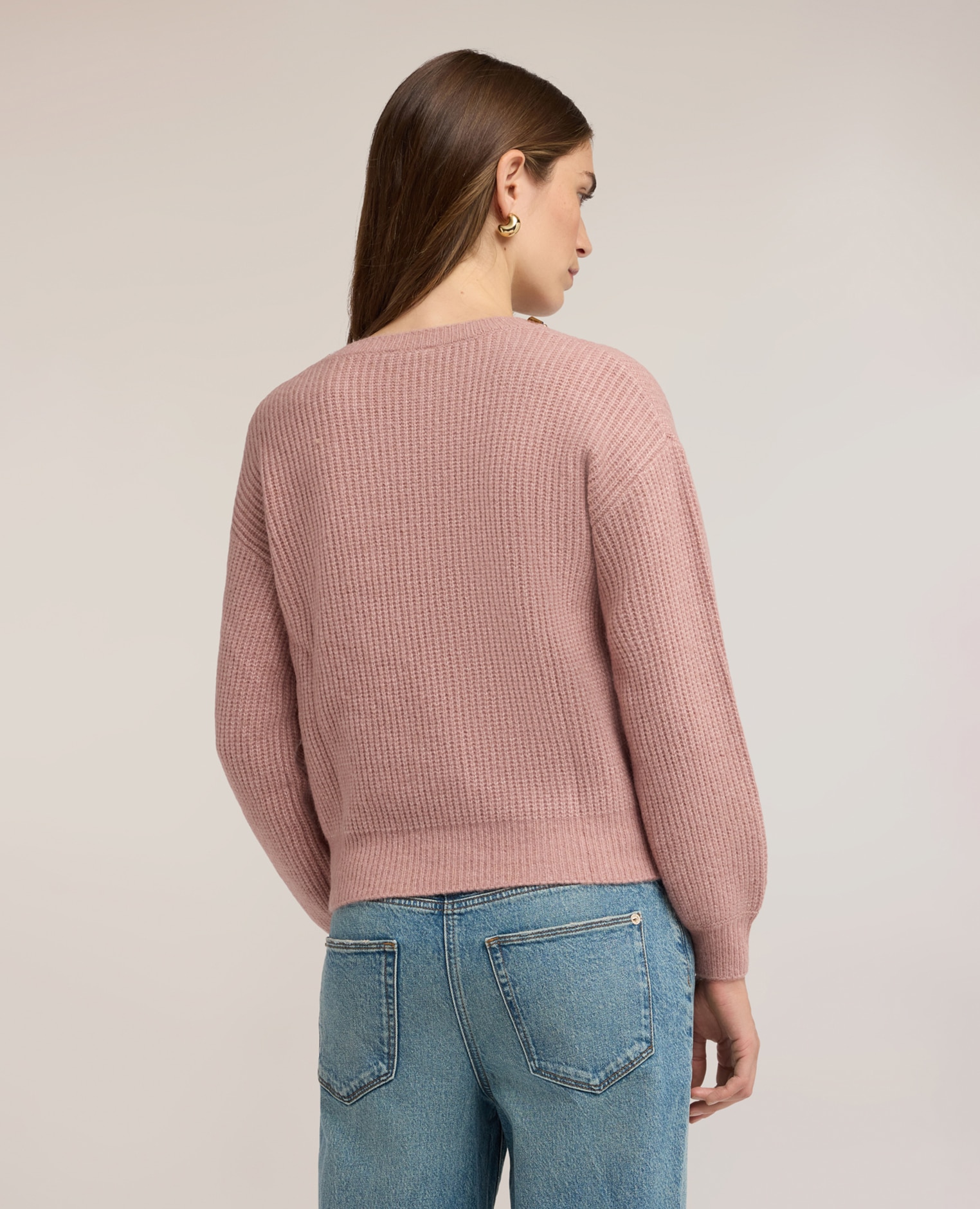 Jersey de mujer de canalé mezcla de alpaca con piedras cuello redondo con aplicaciones de piedras - Motivi - Rosa Rosa-2