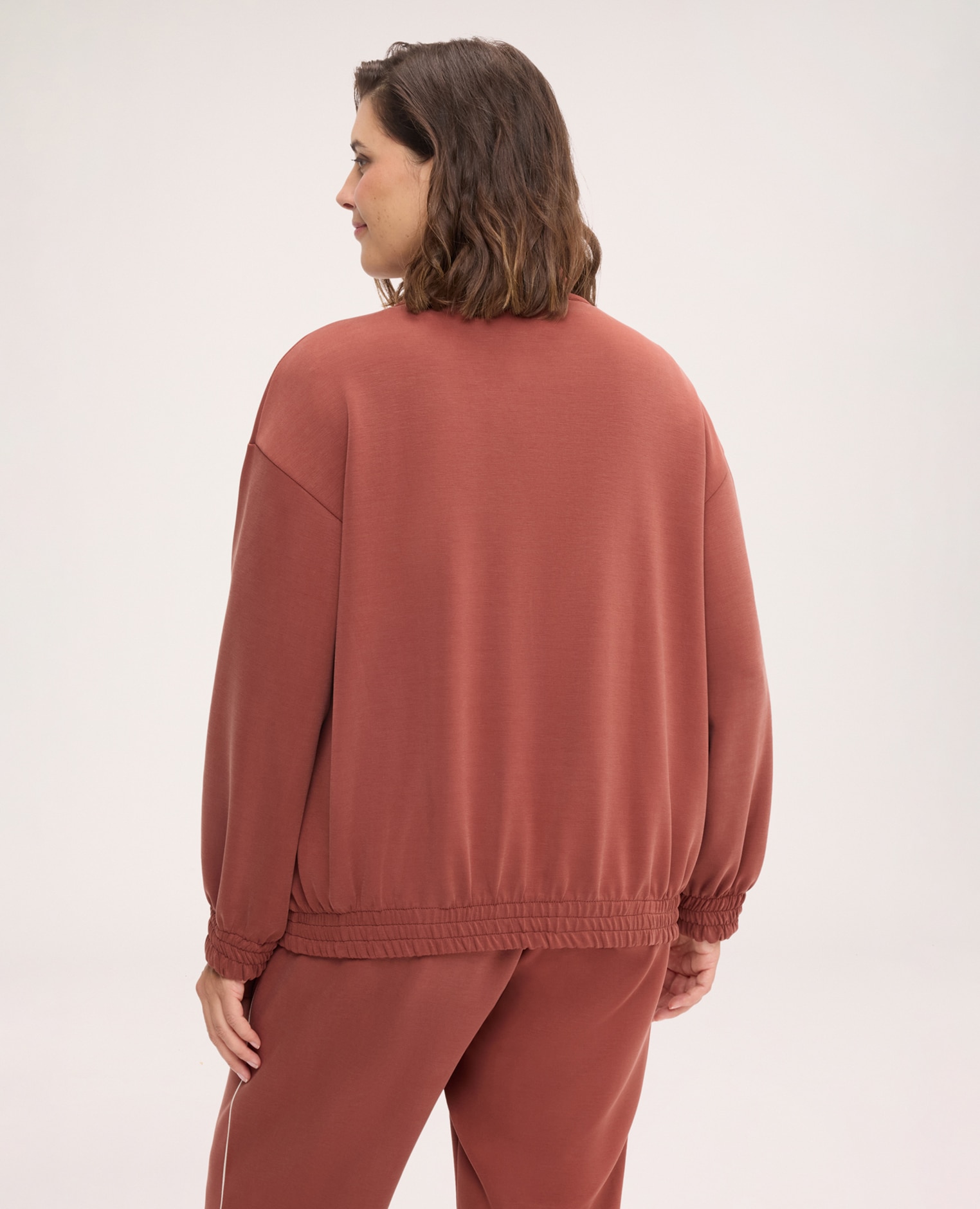 Sudadera de mujer con cremallera y botones mangas largas con puños elásticos - Fiorella Rubino - Marrón Marrón-2