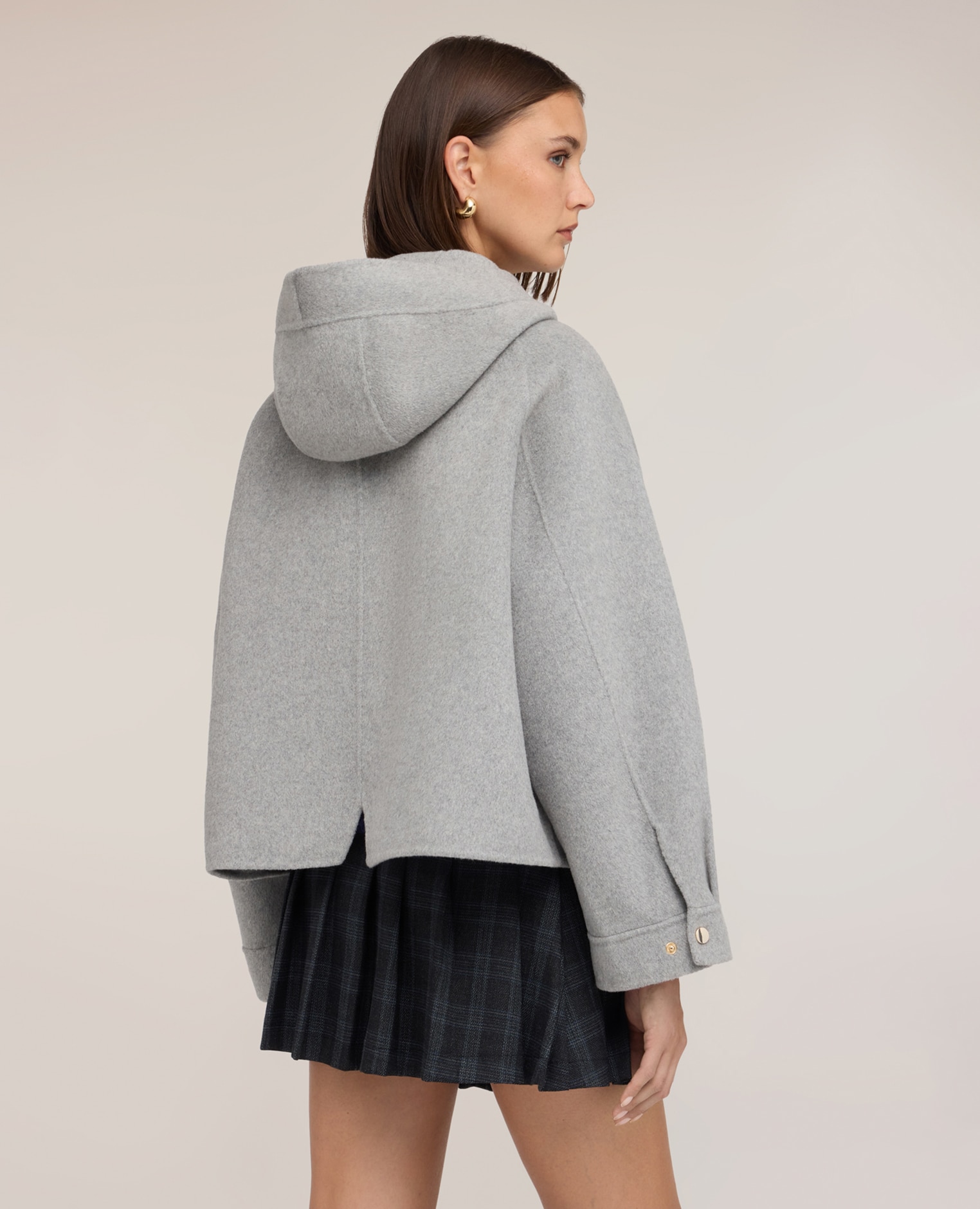 Chaqueta de mujer en paño de lana mixta con capucha capucha mangas largas raglán - Motivi - Gris Gris-2