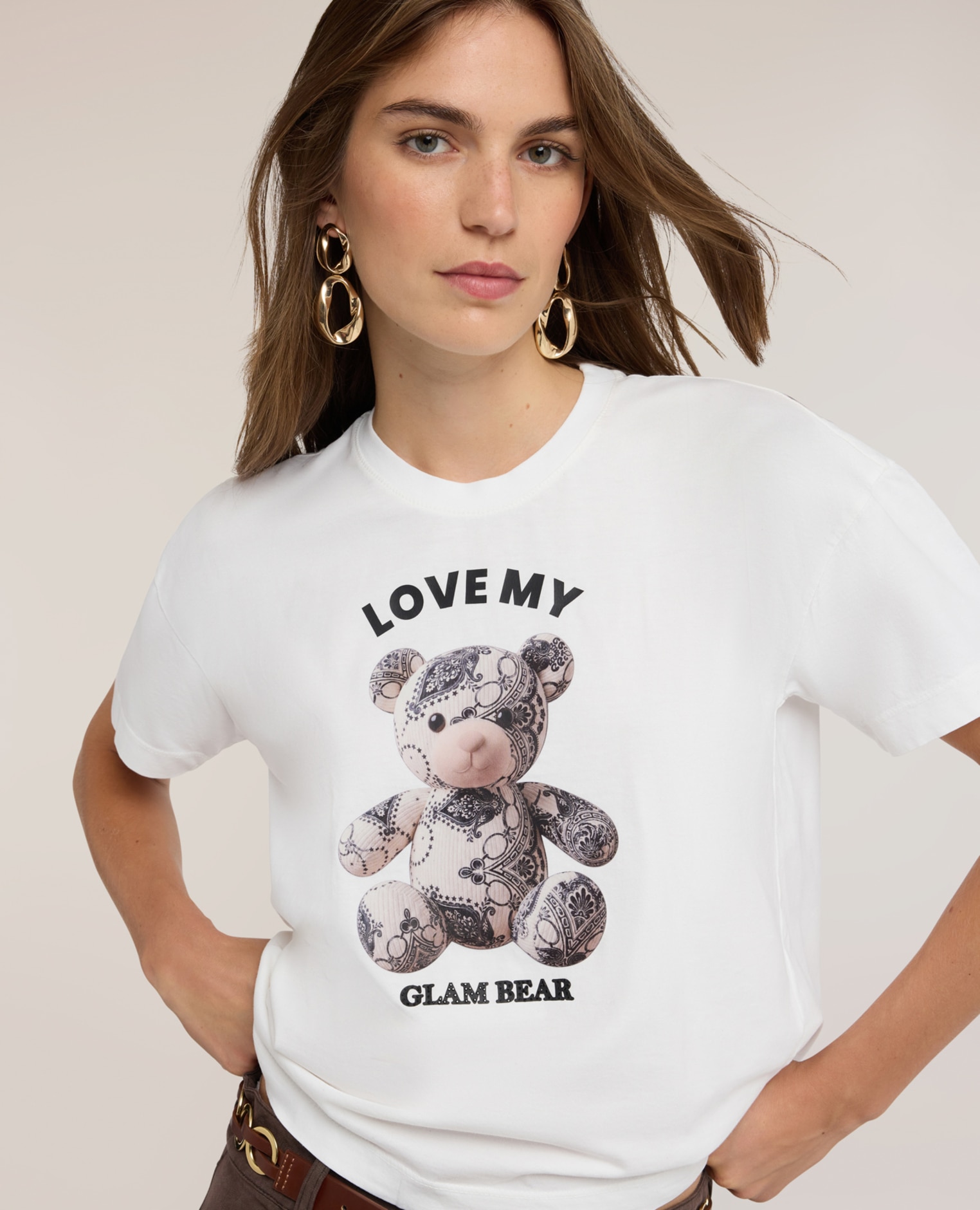 Camiseta de mujer estampada ajuste regular con estampado en el frente - Motivi - Blanco Blanco-4