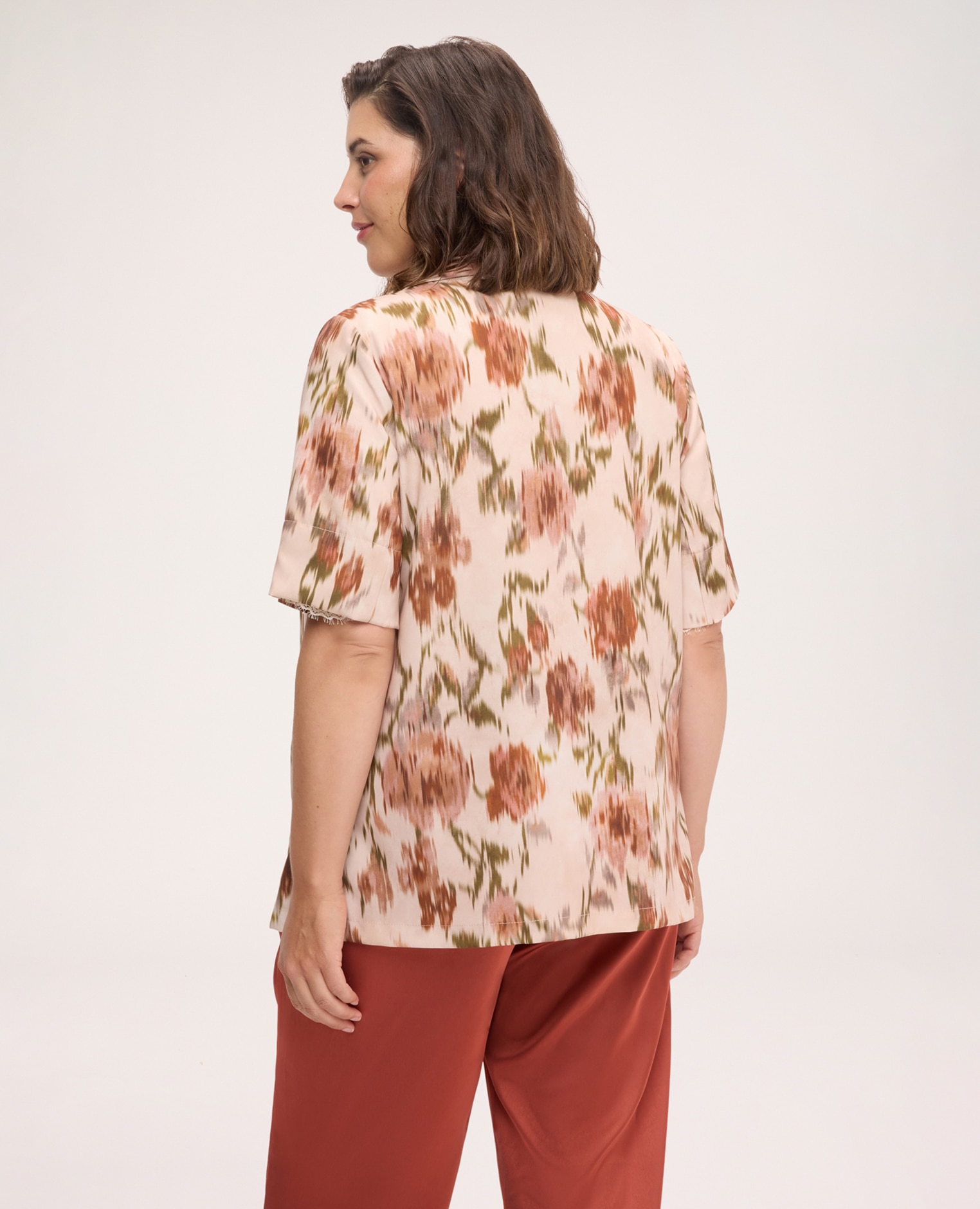 Chaqueta de mujer estampada mangas cortas y cierre de gancho pequeño - Fiorella Rubino - Beige Beige-2