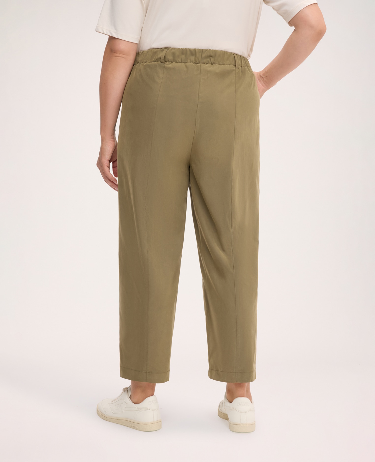 Pantalones de mujer baggy de mezcla de viscosa bolsillos verticales trabillas con remaches dorados - Fiorella Rubino - Verde militar Verde militar-2