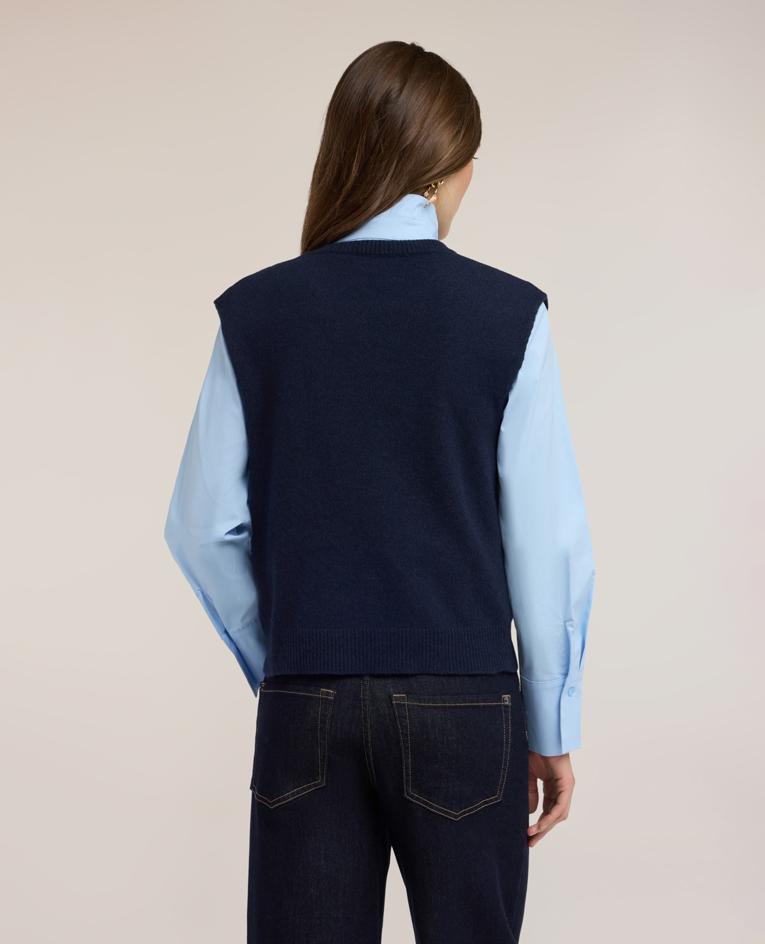 Chaleco de mujer de mezcla de cachemira con motivo argyle modelo corto con ajuste regular - Motivi - Azul Azul-2