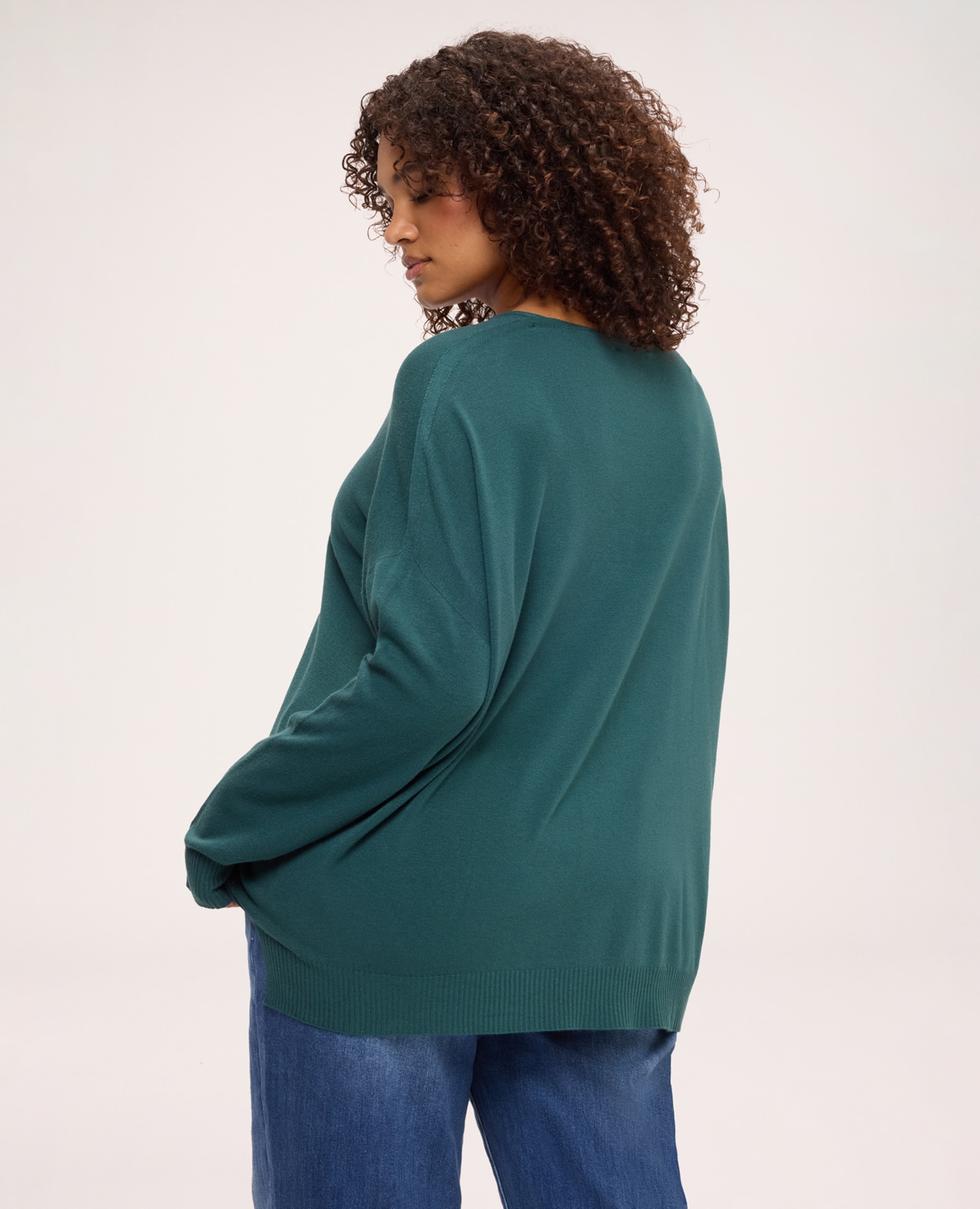 Jersey de mujer escote en v en mezcla de viscosa detalle de canalé vertical en la parte delantera mangas largas caídas - Fiorella Rubino - Verde Verde-2