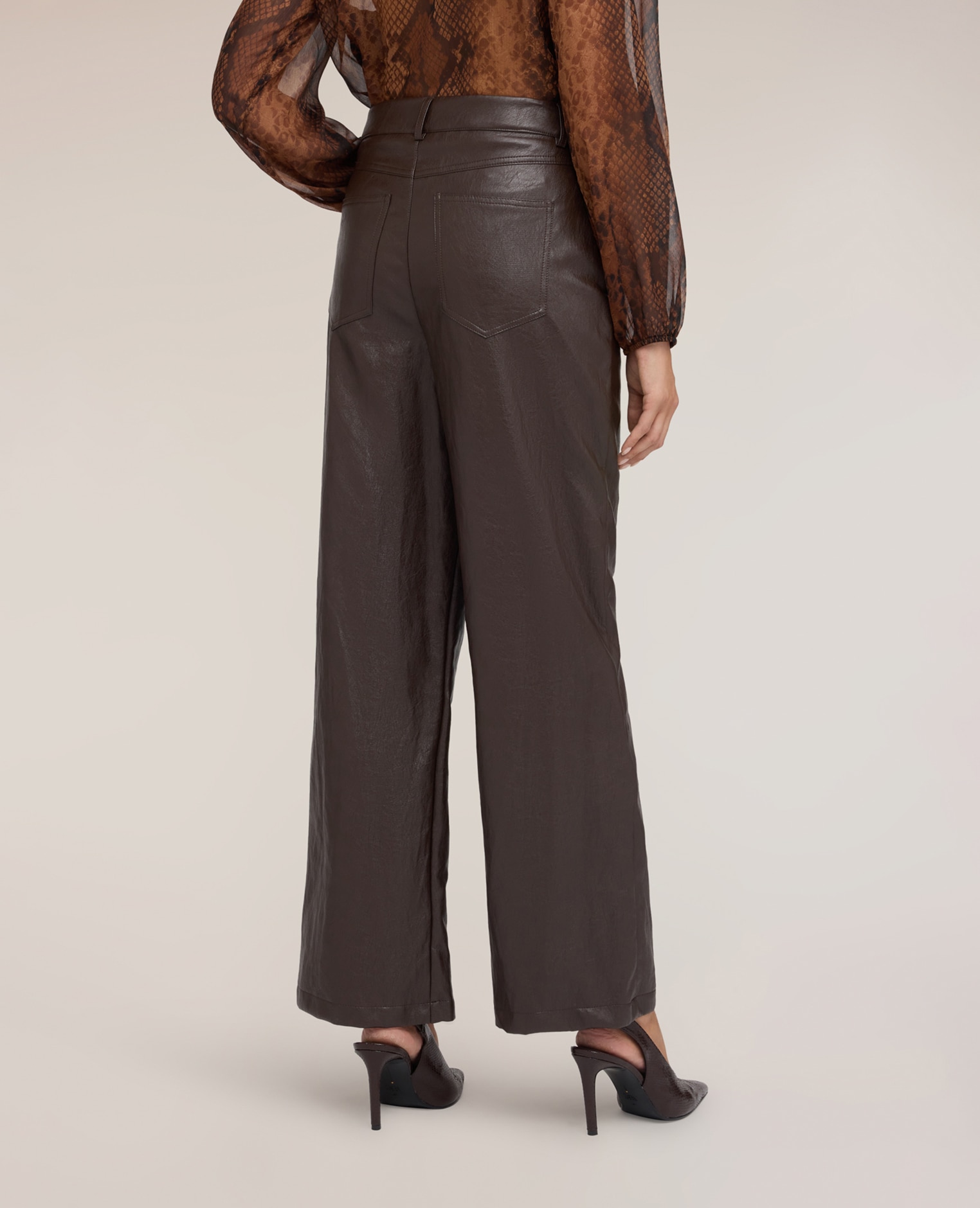Pantalones de mujer palazzo brillantes ajuste recto cierre frontal con botón y cremallera - Motivi - Marrón Marrón-2