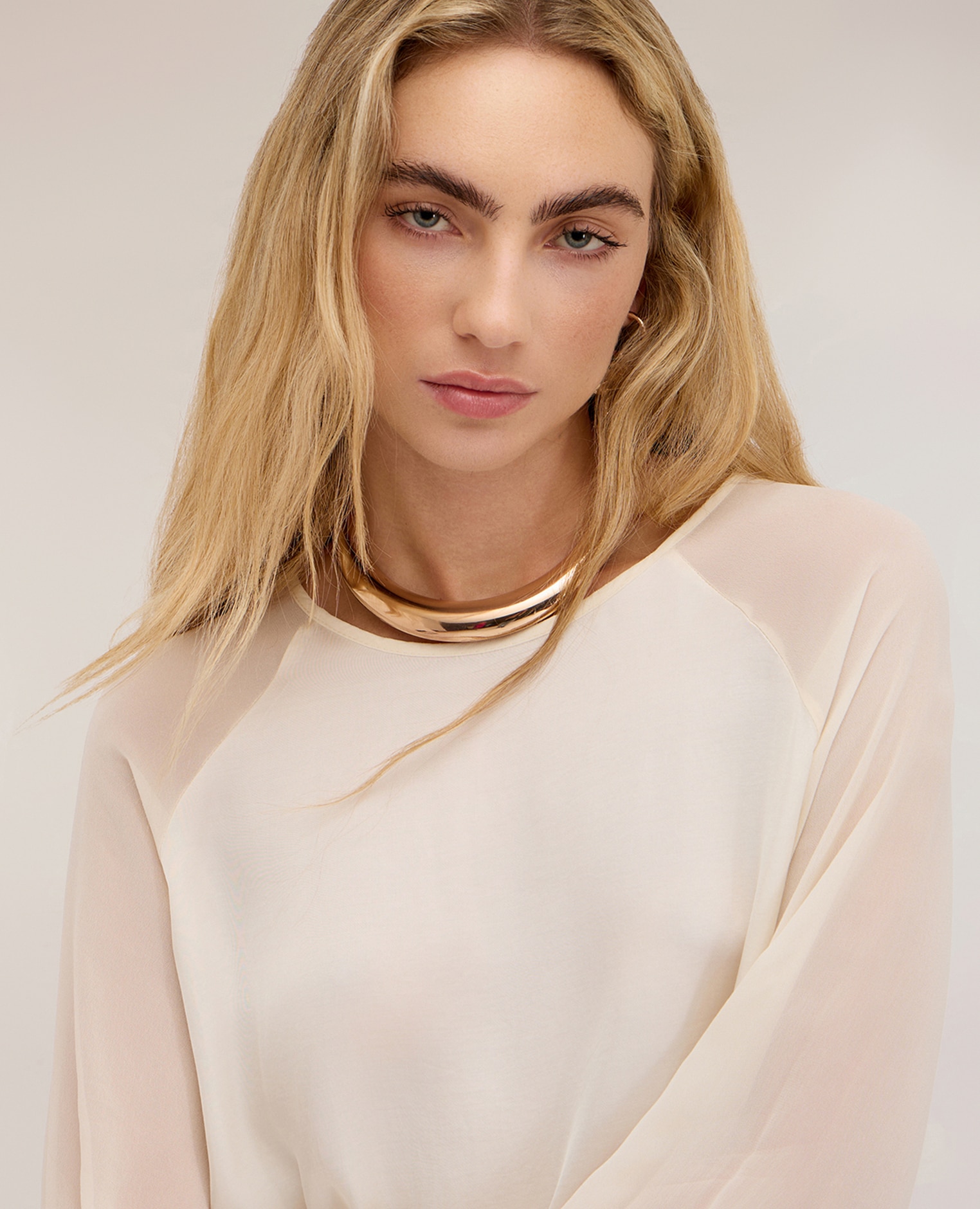 Blusa de mujer con mangas raglán semitransparentes ajuste suave con cuello redondo - Motivi - Blanco Blanco-4