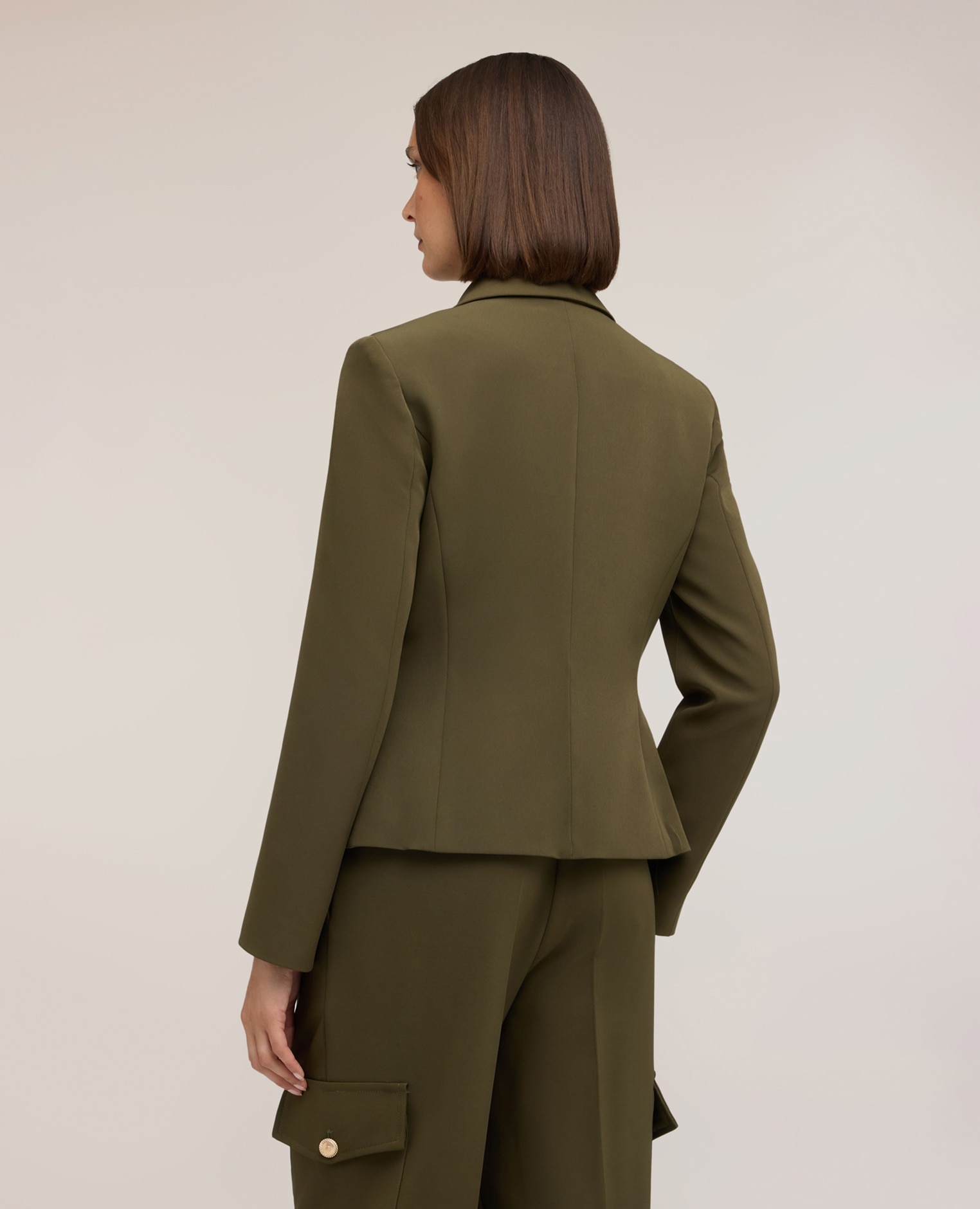 Blazer de mujer cruzado con botones joya ajuste ceñido cierre cruzado con botones color oro - Motivi - Verde militar Verde militar-2
