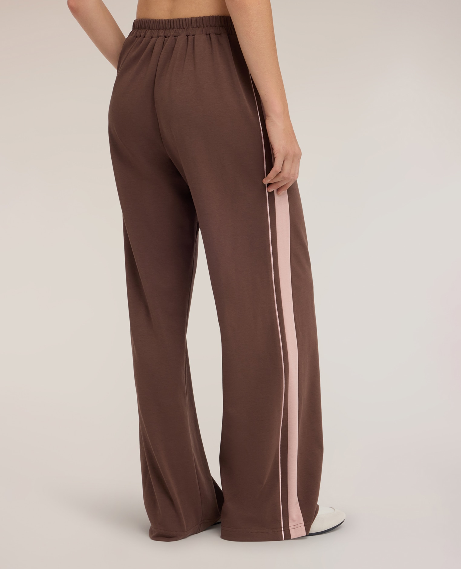 Pantalones de mujer palazzo con banda lateral ajuste ancho con banda elástica en la cintura - Motivi - Marrón Marrón-2