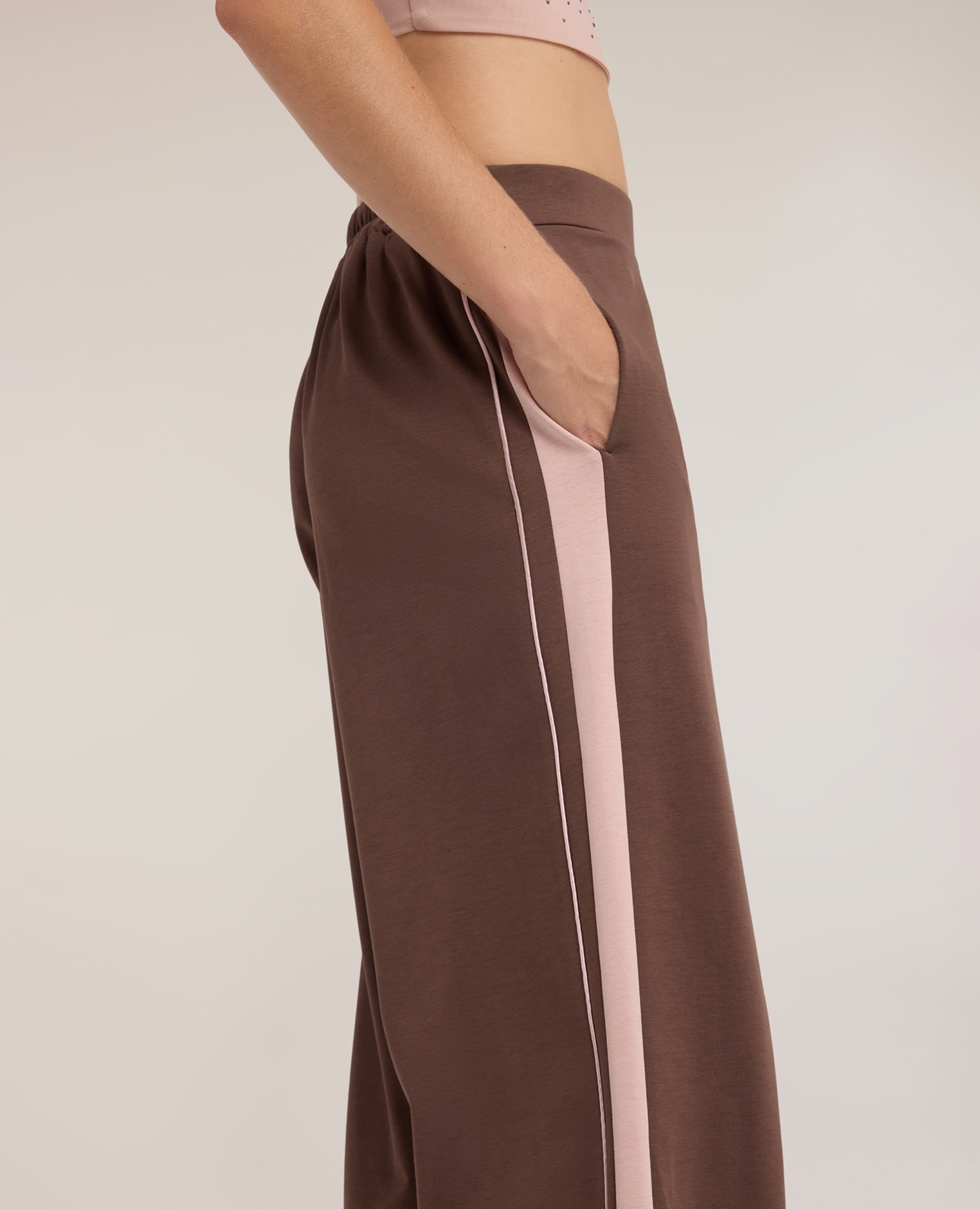 Pantalones de mujer palazzo con banda lateral ajuste ancho con banda elástica en la cintura - Motivi - Marrón Marrón-4