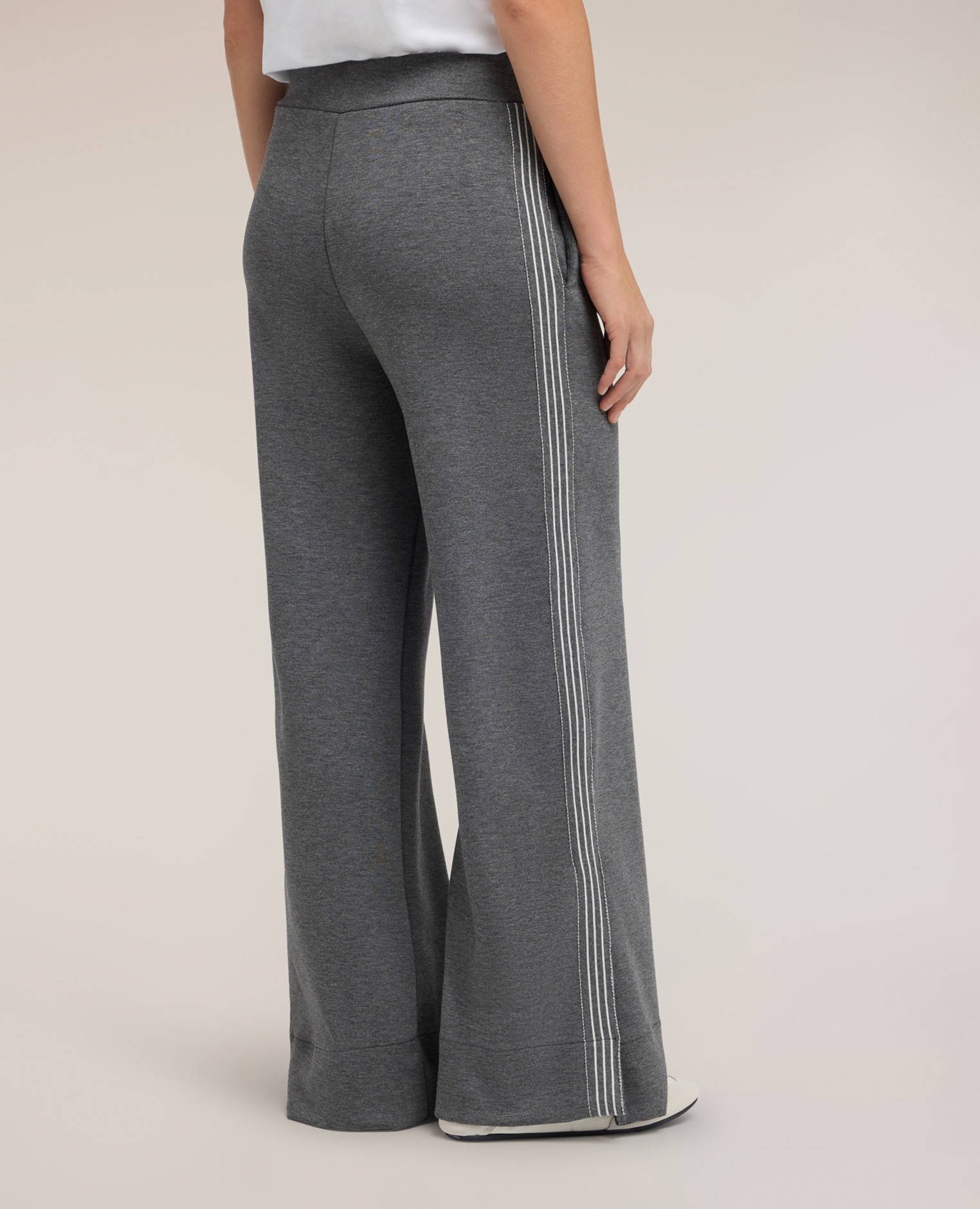 Pantalones de mujer palazzo de punto con bandas a rayas ajuste ancho cintura elástica con cordón ajustable - Motivi - Gris Gris-2