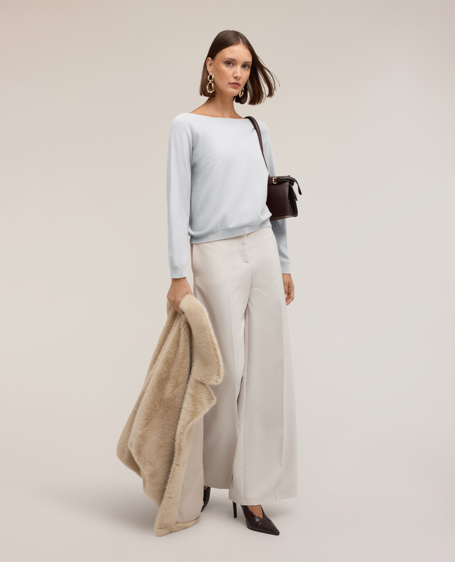 Imagen 3 de Jersey de mujer kimono con lentejuelas ajuste boxy longitud media - Motivi - Gris Gris