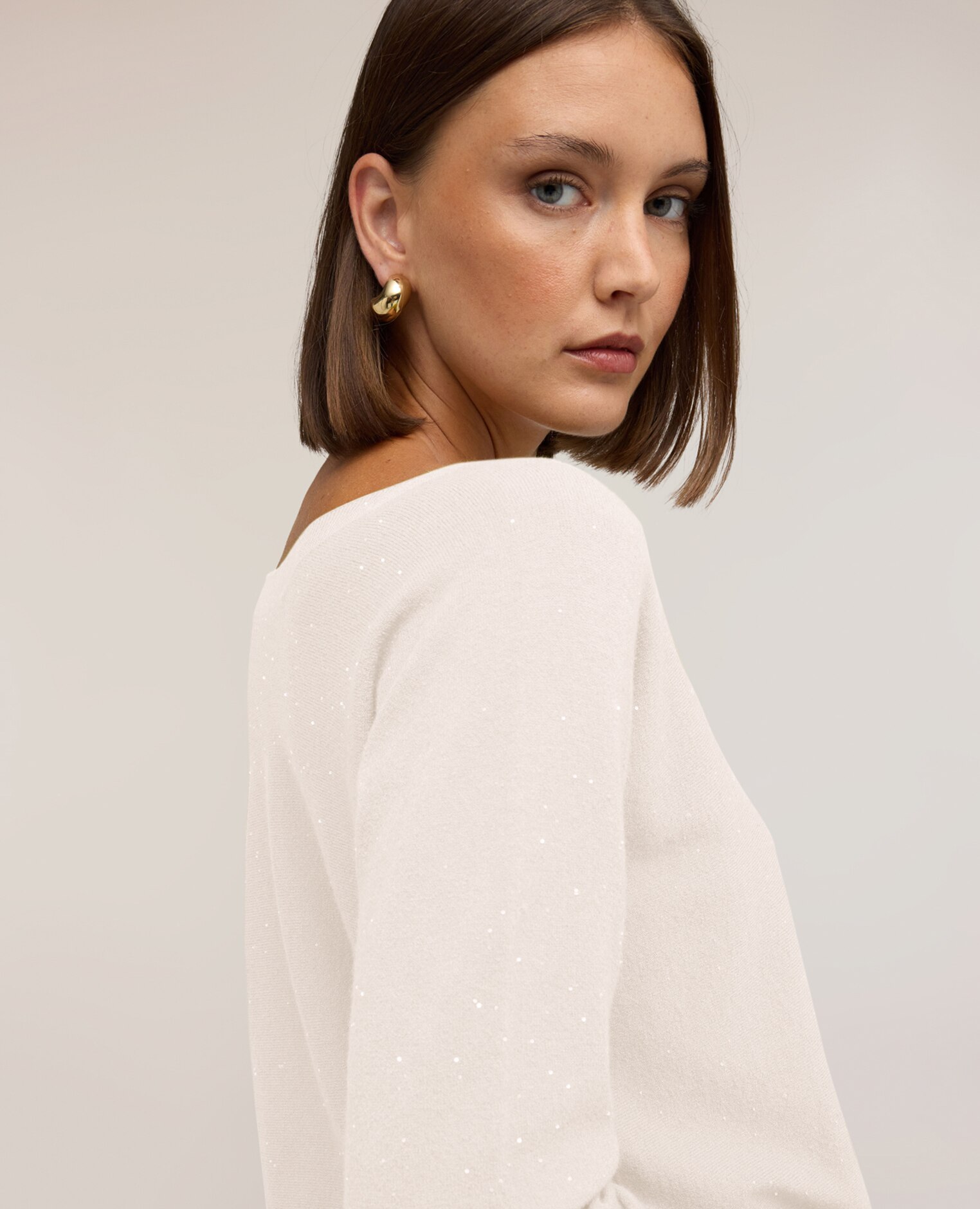 Jersey de mujer kimono con lentejuelas ajuste boxy longitud media - Motivi - Blanco Blanco-4