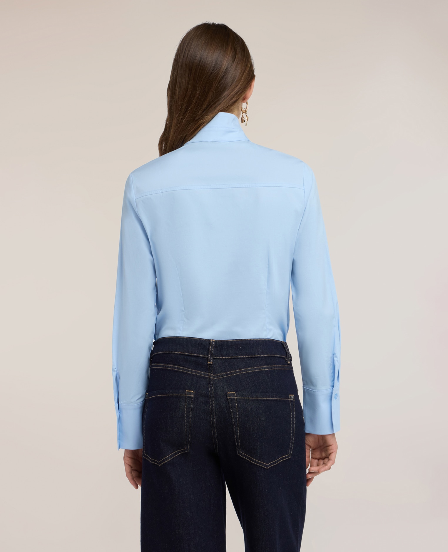 Camisa de mujer de popelín con cuello de punta ajuste regular abertura frontal con botones a la vista - Motivi - Azul claro Azul claro-2