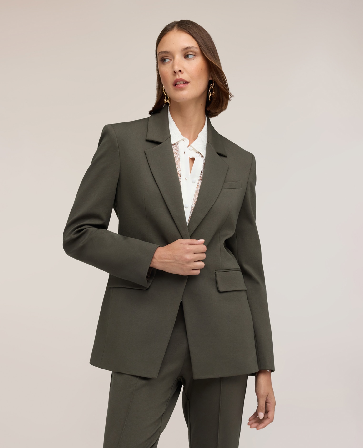 Blazer de mujer de un botón en punto milano cuello con solapa y cierre cruzado de un solo botón - Motivi - Verde Verde-1