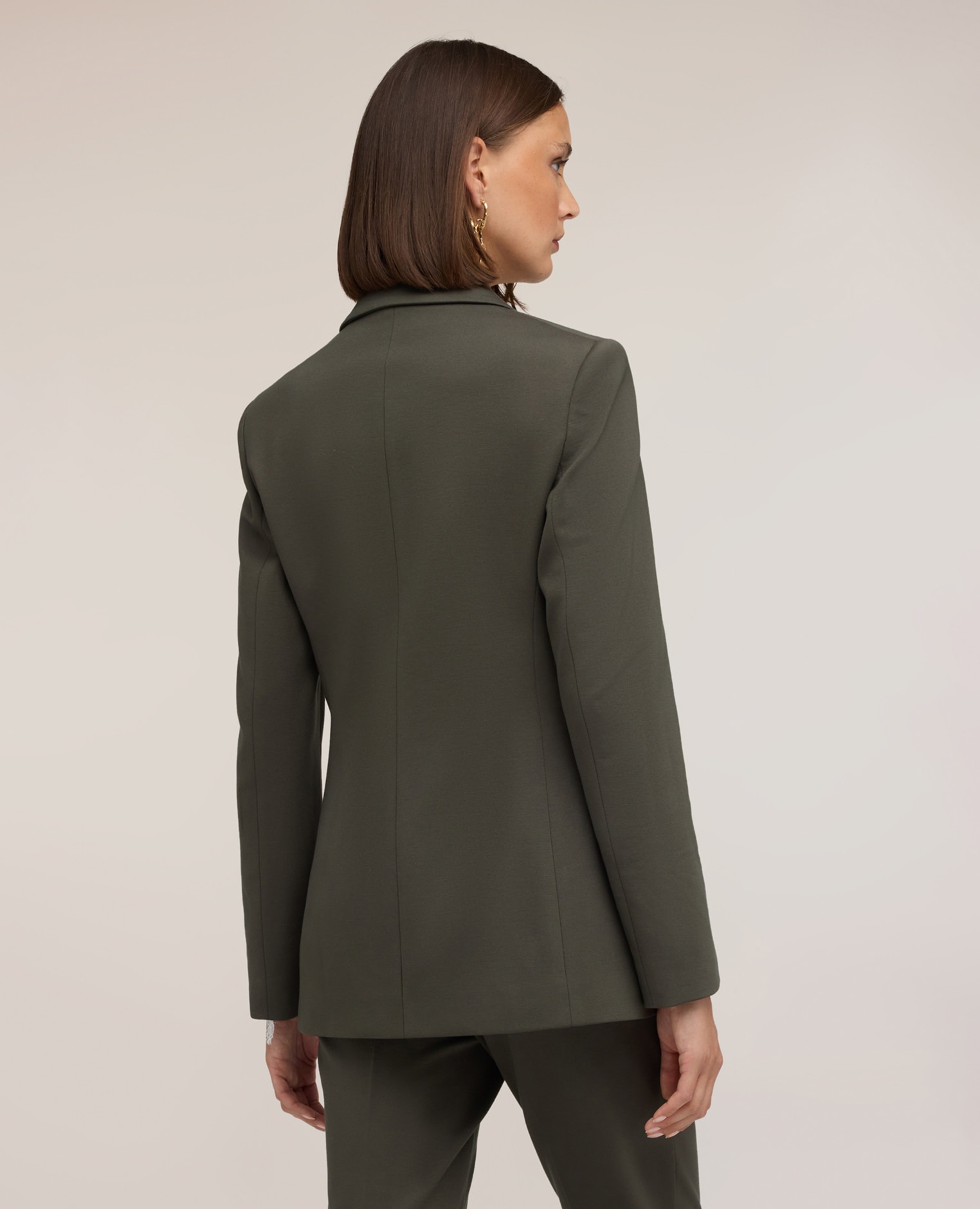 Blazer de mujer de un botón en punto milano cuello con solapa y cierre cruzado de un solo botón - Motivi - Verde Verde-2