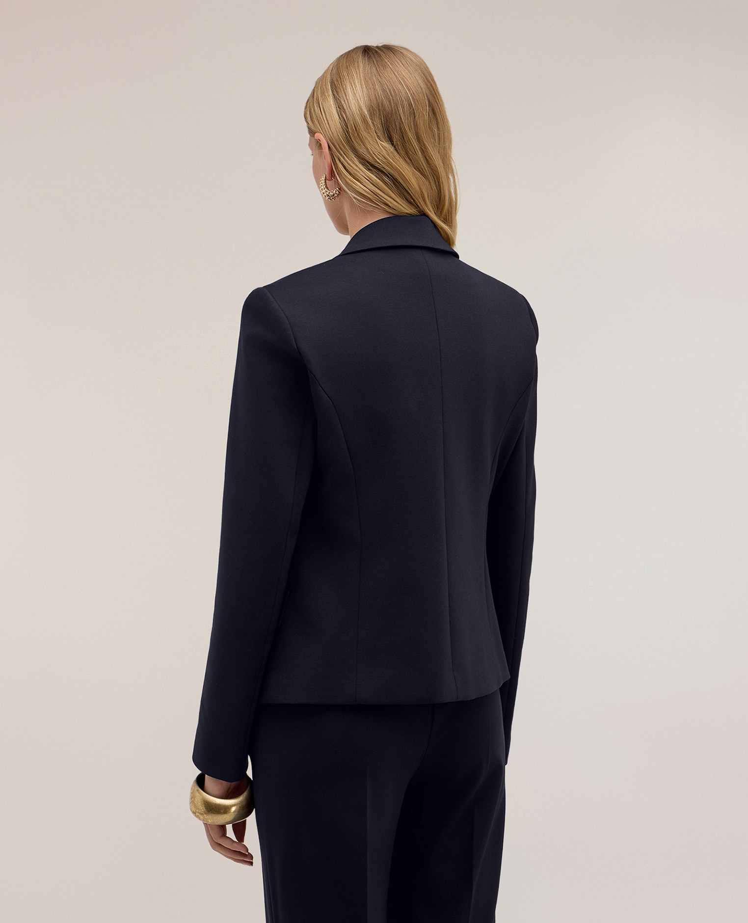 Blazer de mujer cruzado en punto milano corte entallado largo medio - Motivi - Azul Azul-2