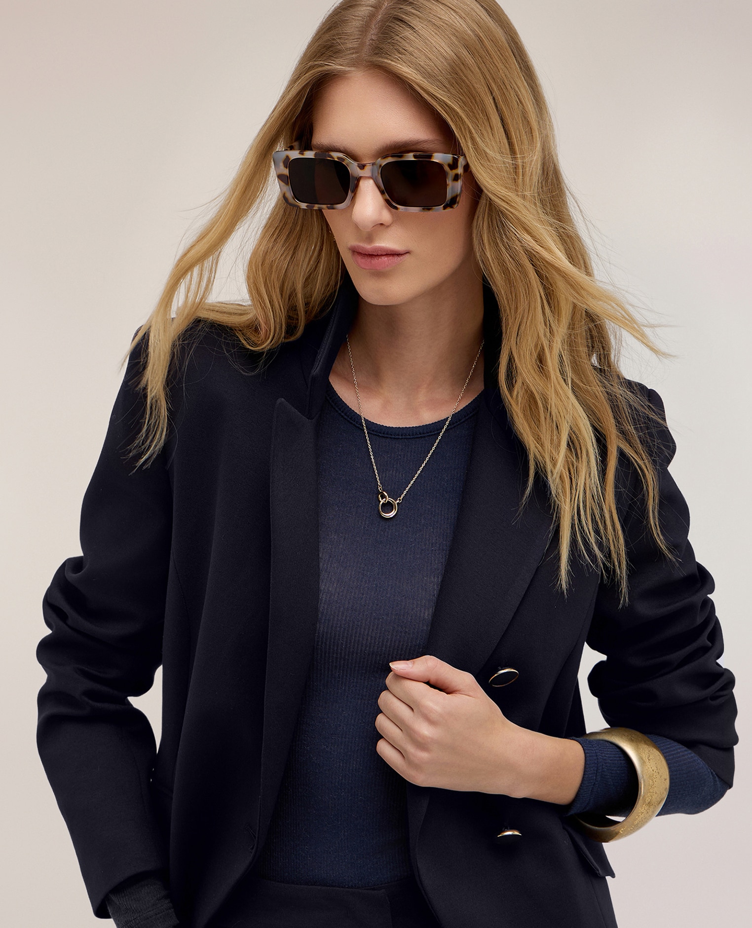 Blazer de mujer cruzado en punto milano corte entallado largo medio - Motivi - Azul Azul-4