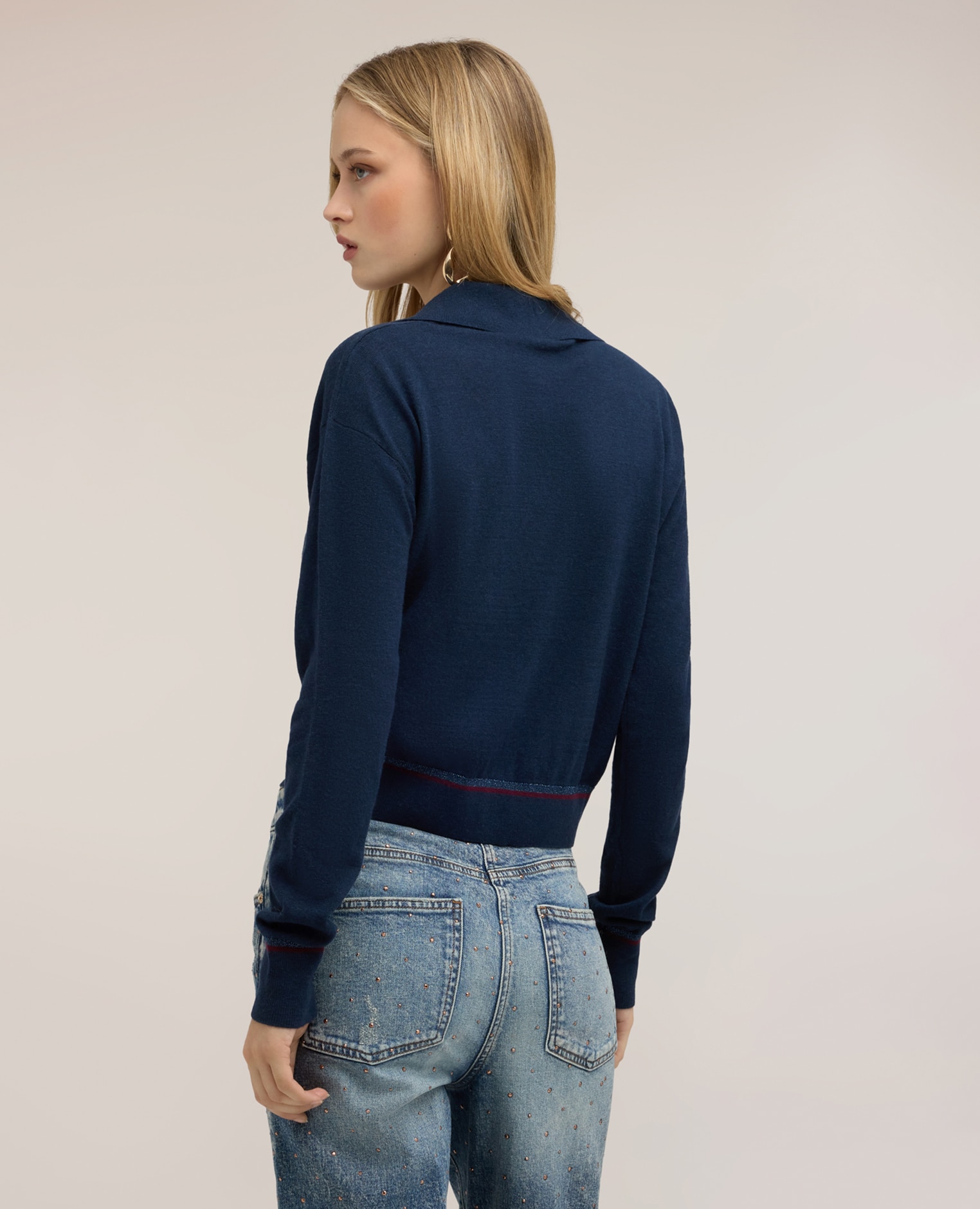 Imagen 2 de Polo de mujer de punto fino de lana y seda ajuste regular corte corto - Motivi - Azul Azul