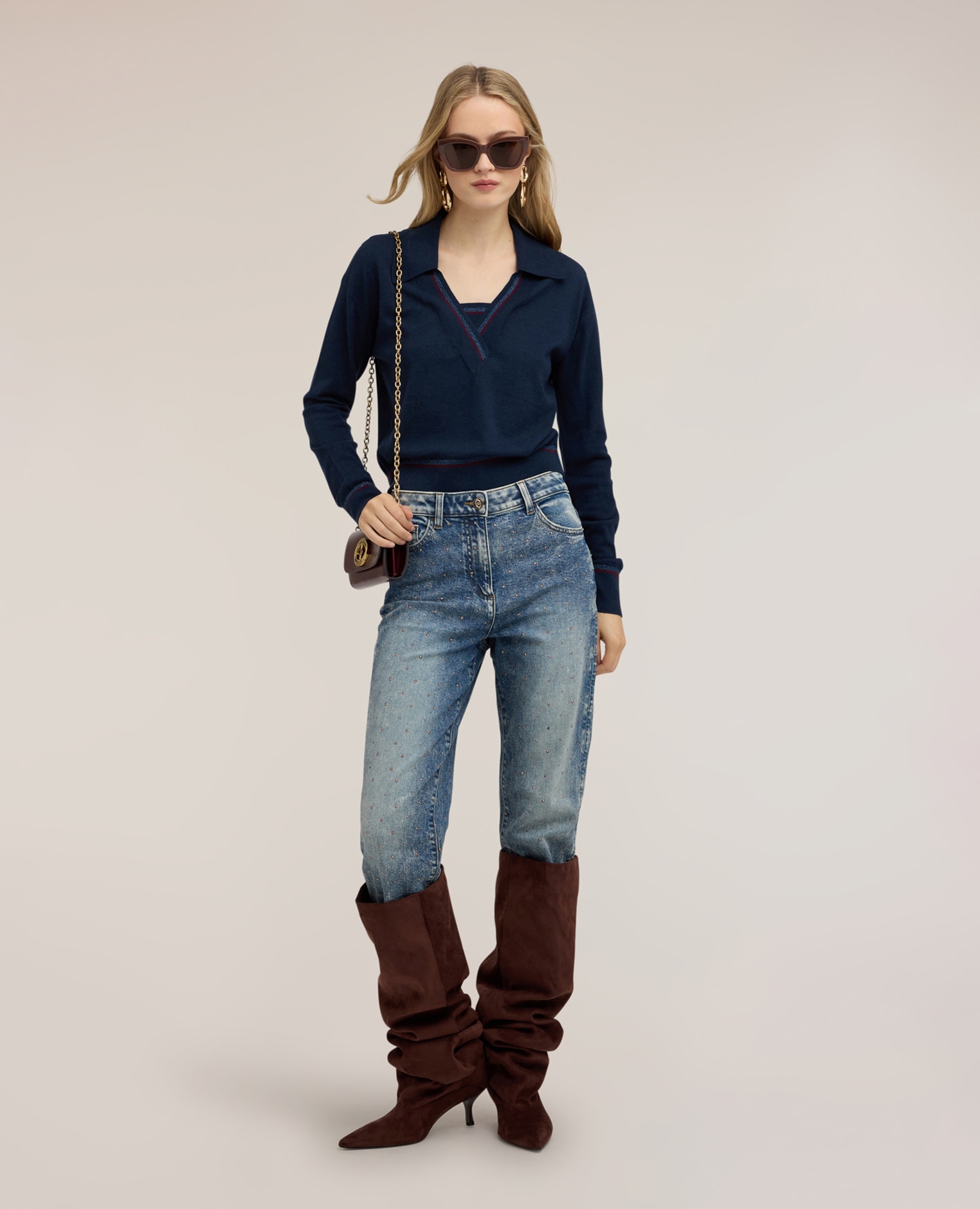 Imagen 3 de Polo de mujer de punto fino de lana y seda ajuste regular corte corto - Motivi - Azul Azul