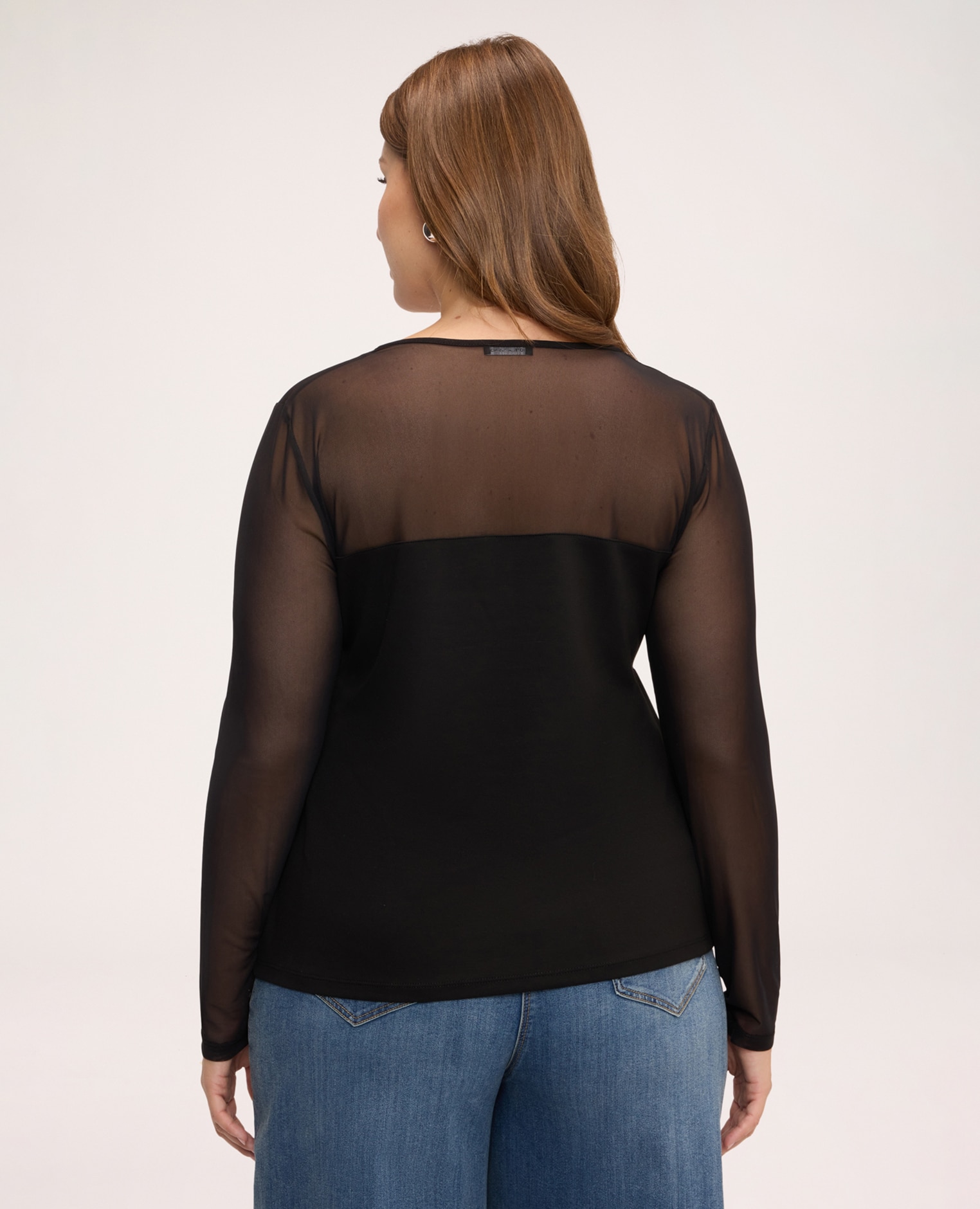 Camiseta de mujer de jersey y tul costuras con efecto copa en la parte delantera - Fiorella Rubino - Negro Negro-2
