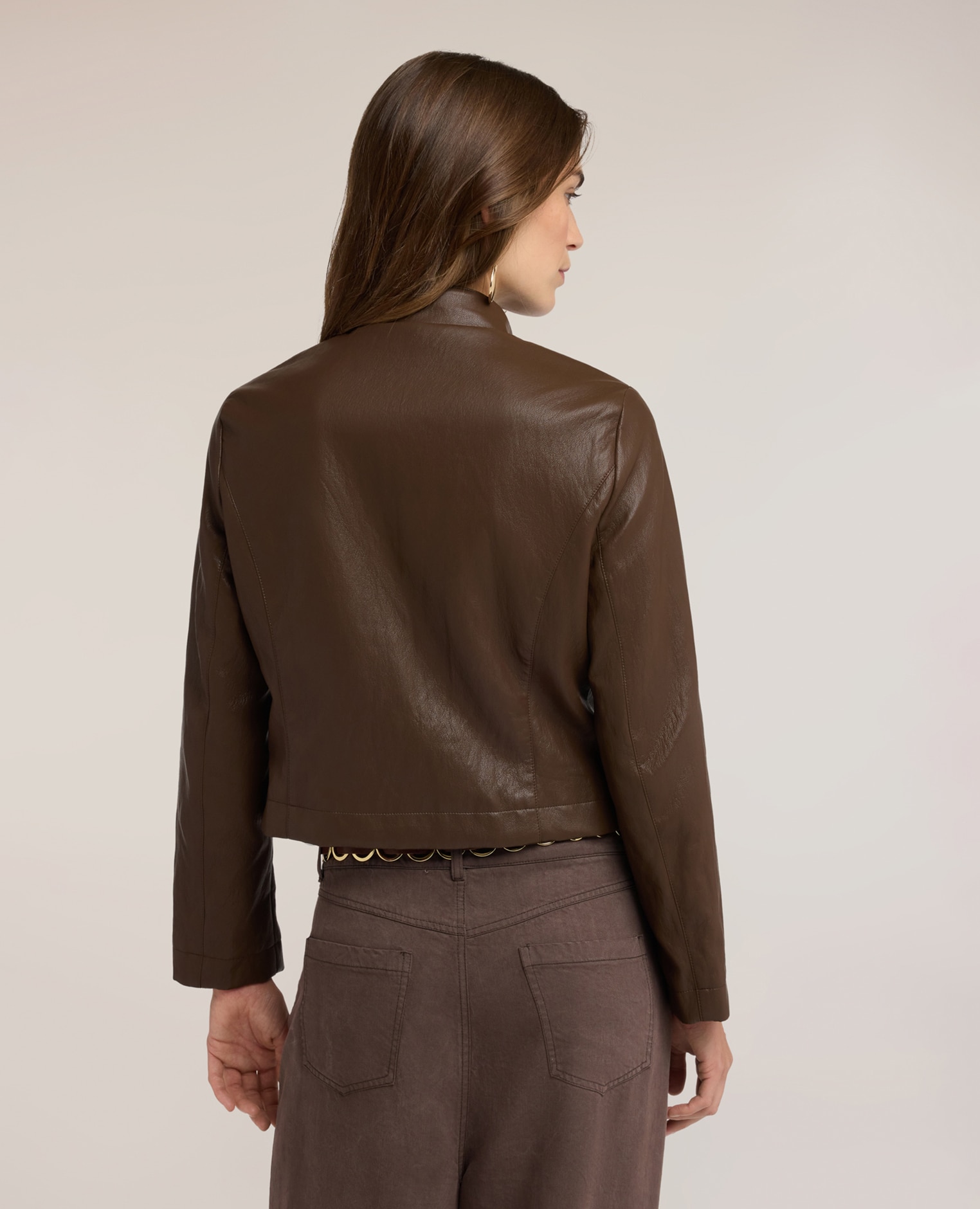 Chaqueta de mujer militar con botones metálicos corte corto corte regular - Motivi - Marrón Marrón-2