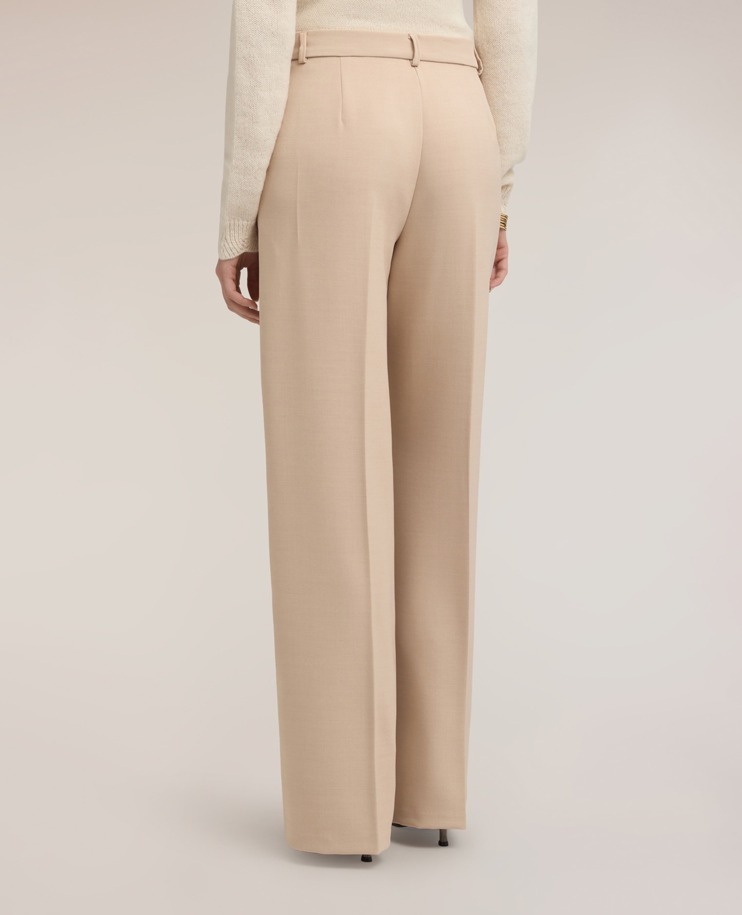 Imagen 2 de Pantalones de mujer palazzo de talle alto con pinza corte palazzo cierre frontal con gancho y cremallera - Motivi - Beige Beige