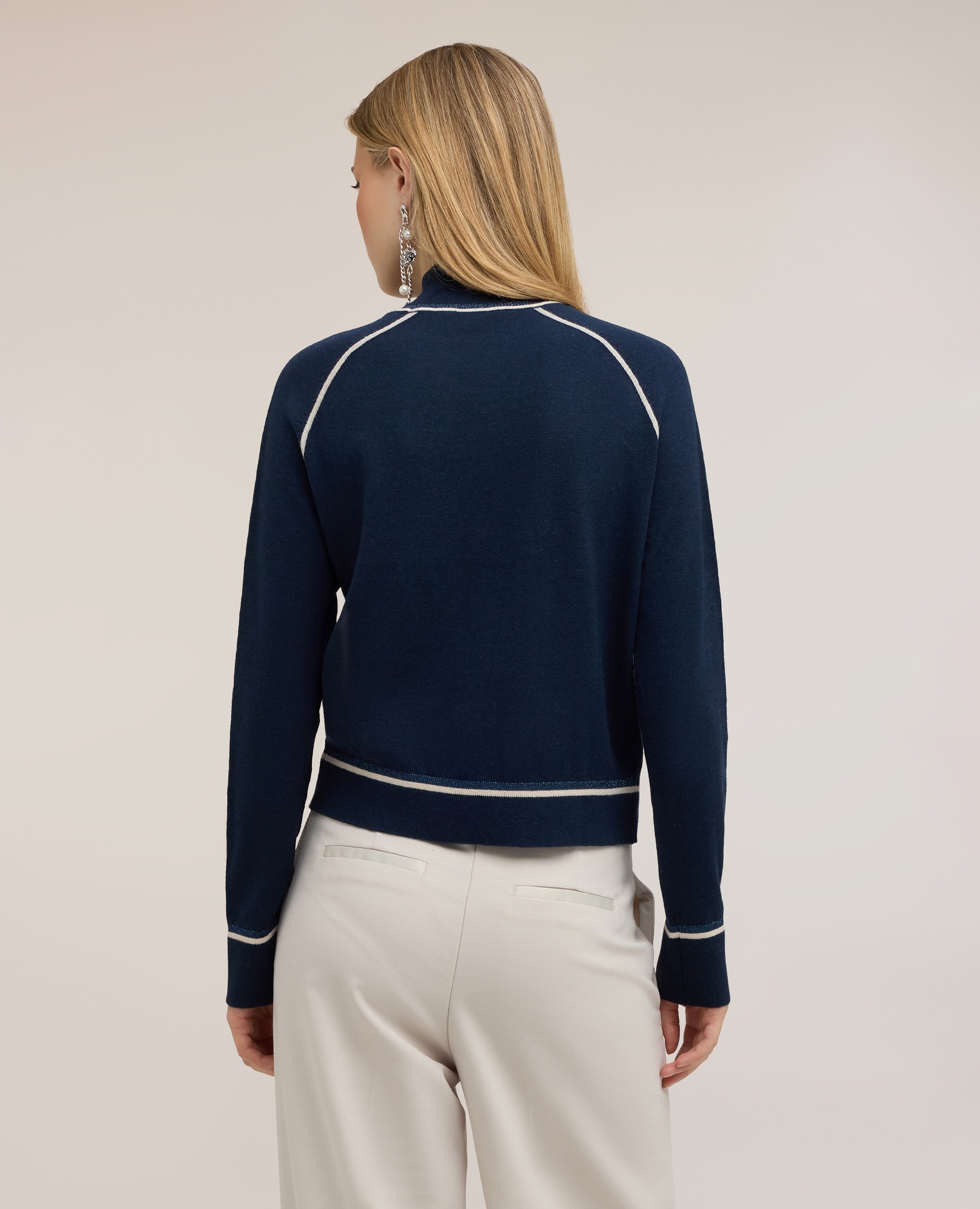 Imagen 2 de Jersey de mujer de cuello alto en lana mezcla de seda ajuste regular longitud media - Motivi - Azul Azul
