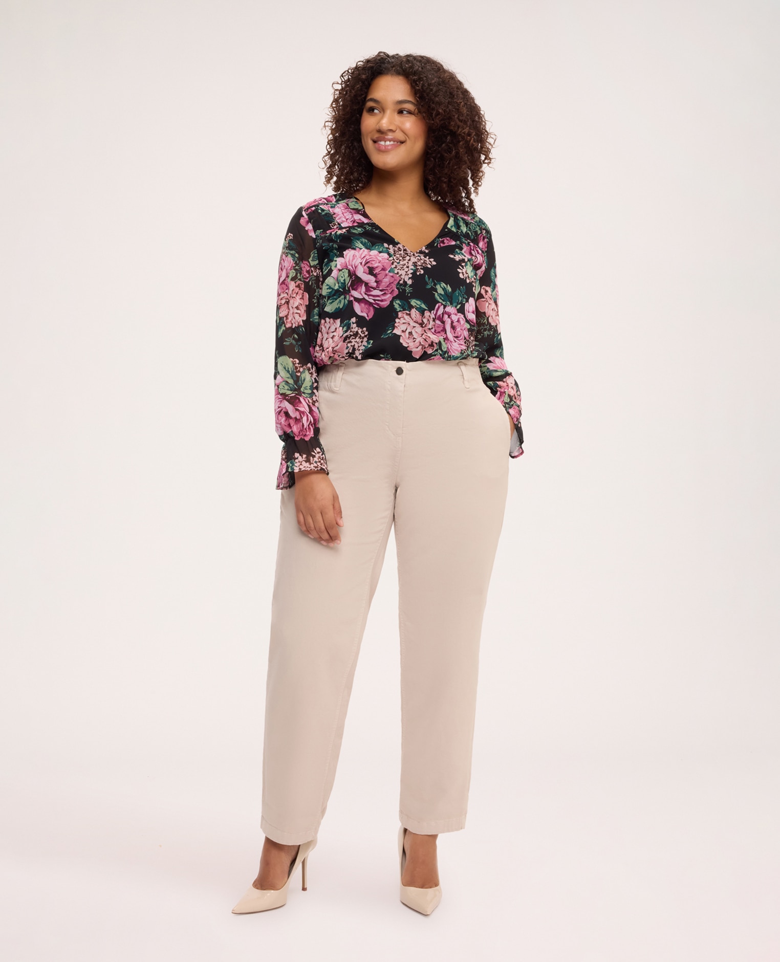 Imagen 0 de Pantalones de mujer balloon de mezcla de algodón cintura elástica para la máxima comodidad Beige