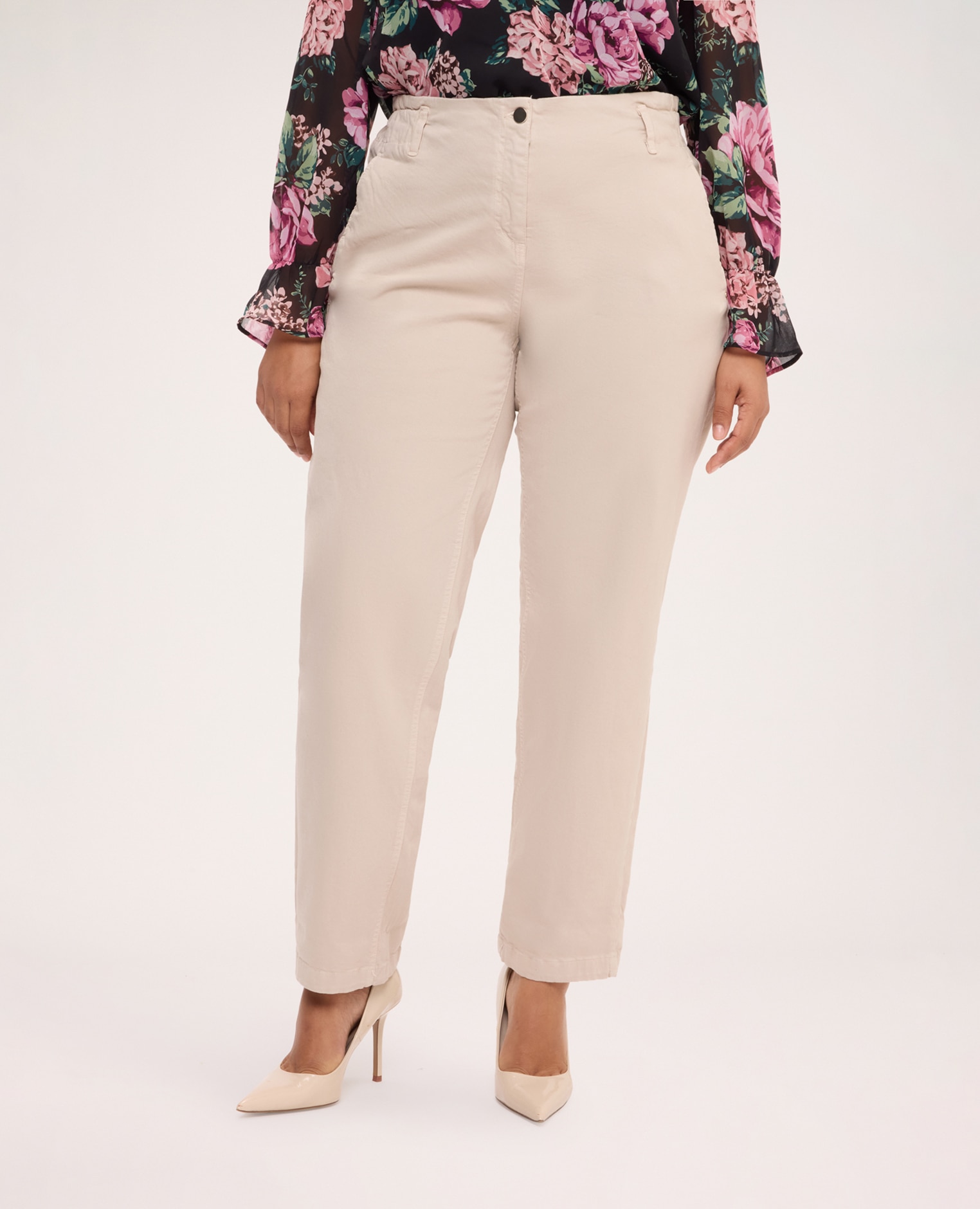 Pantalones de mujer balloon de mezcla de algodón cintura elástica para la máxima comodidad - Fiorella Rubino - Beige Beige-3