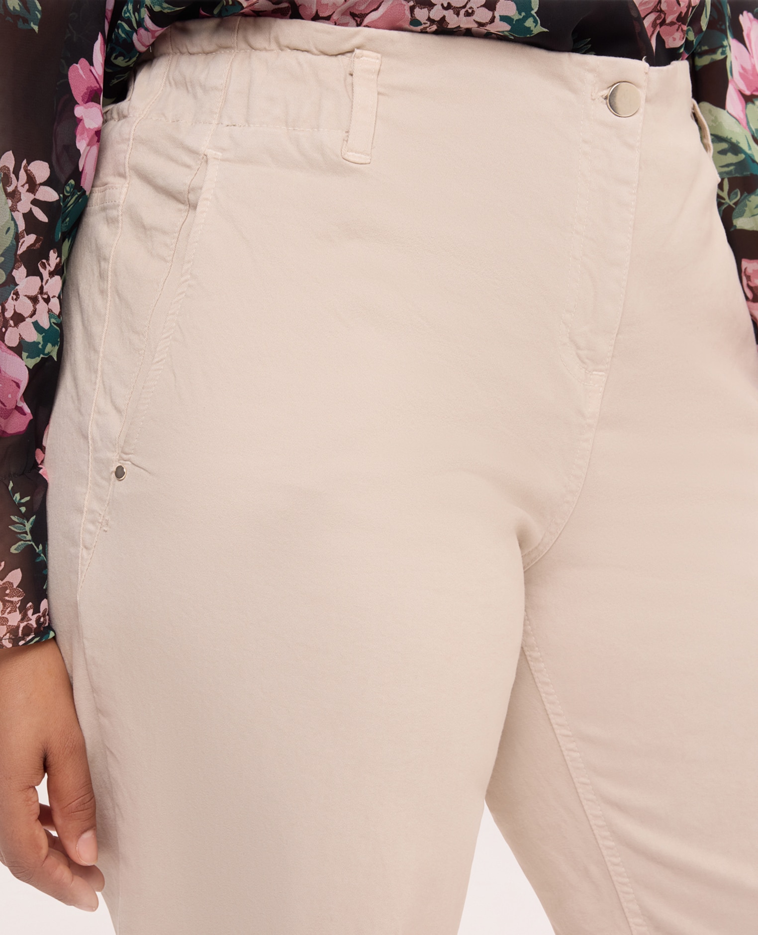 Pantalones de mujer balloon de mezcla de algodón cintura elástica para la máxima comodidad - Fiorella Rubino - Beige Beige-4