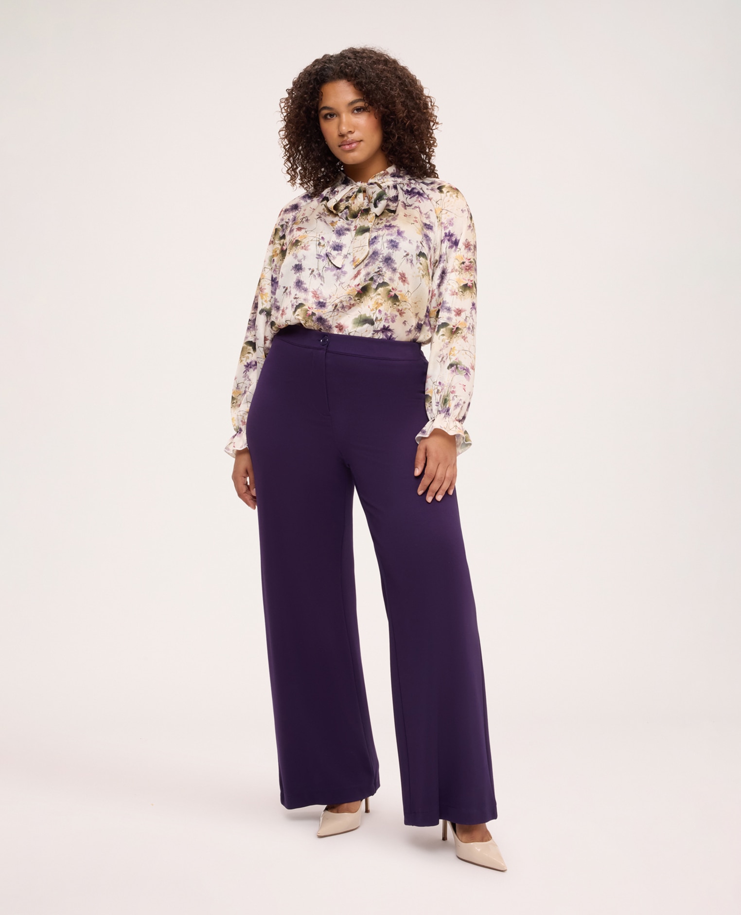 Imagen 0 de Pantalón de mujer palazzo en tejido de punto cintura elástica para el máximo confort Morado