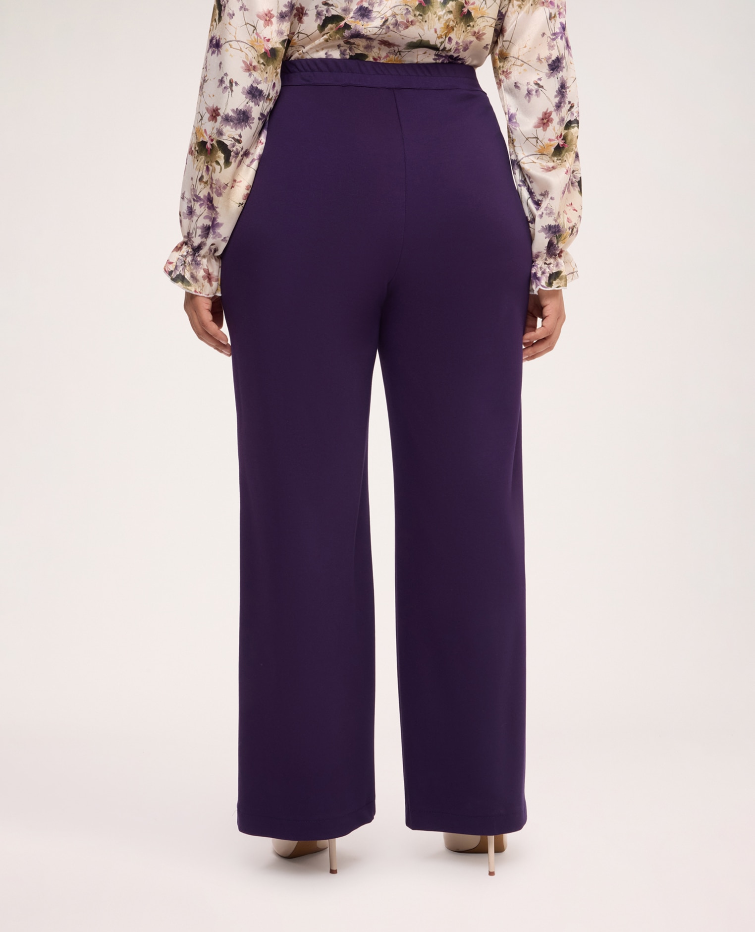 Pantalón de mujer palazzo en tejido de punto cintura elástica para el máximo confort - Fiorella Rubino - Morado Morado-2