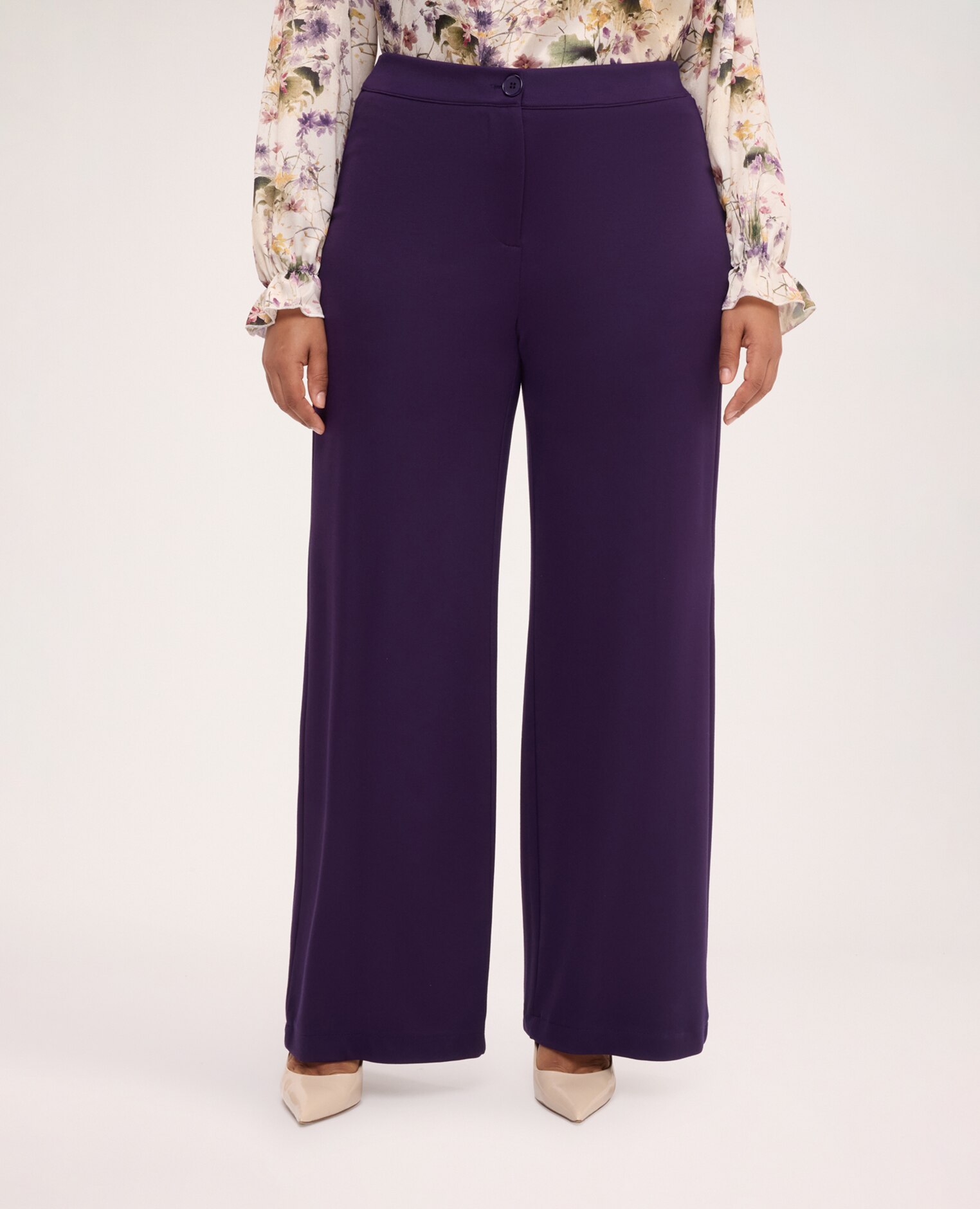 Pantalón de mujer palazzo en tejido de punto cintura elástica para el máximo confort - Fiorella Rubino - Morado Morado-3