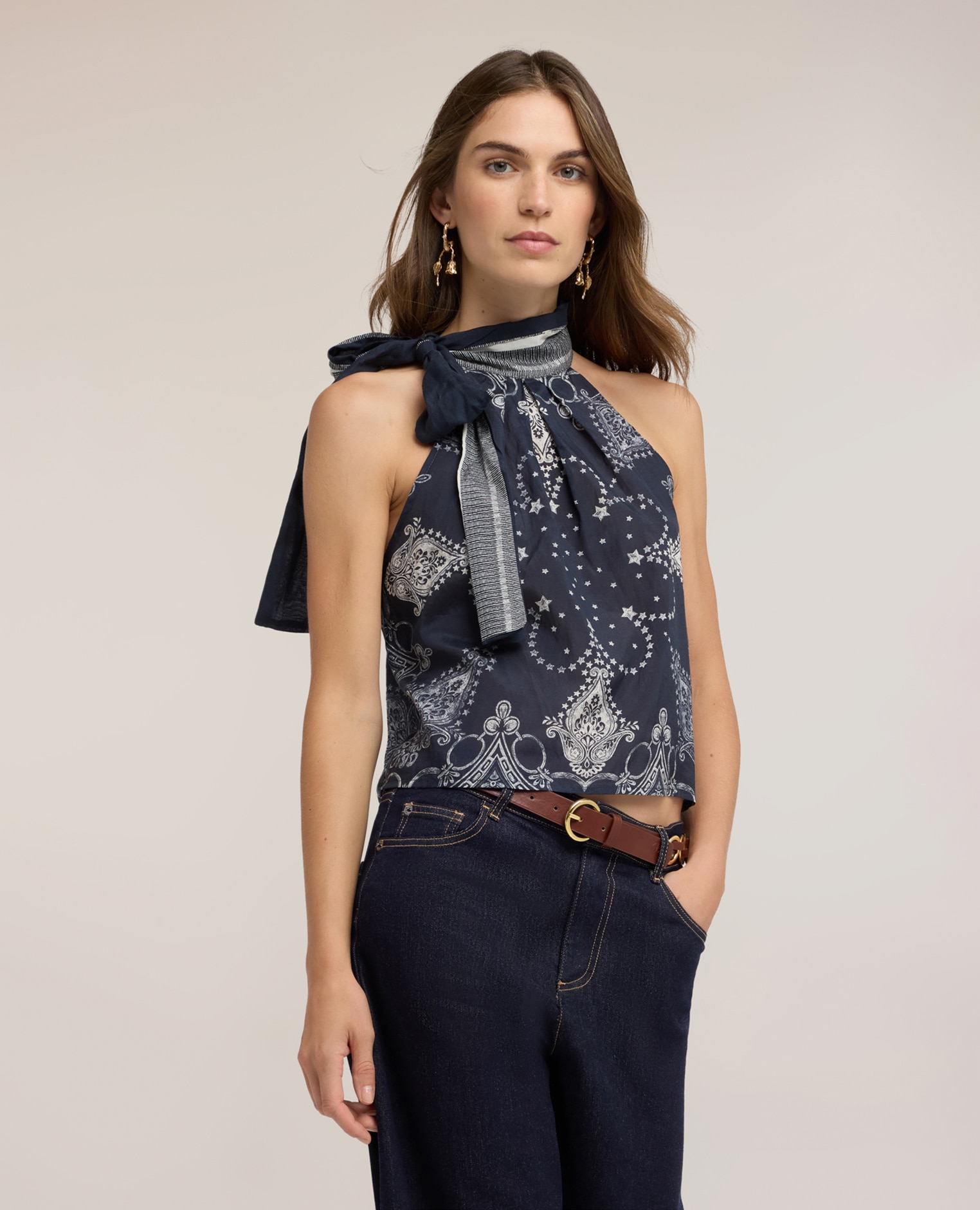 Imagen 0 de Top de mujer de muselina de algodón con estampado ajuste regular sin mangas Azul